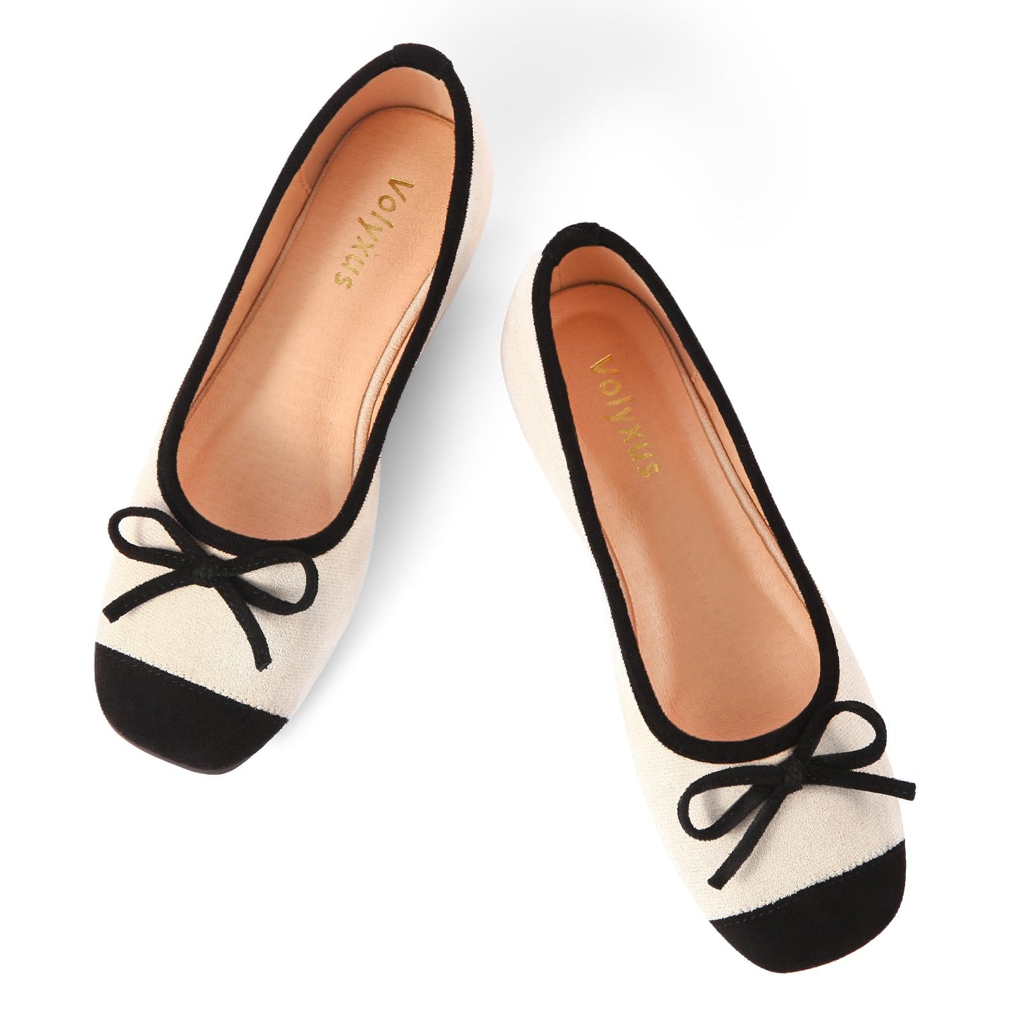 Women's Ballet Flats Cap Toe Bow Flats Two Tone Slip On Flats Comfort Square Toe Dressy Flat Shoes for Casual Work