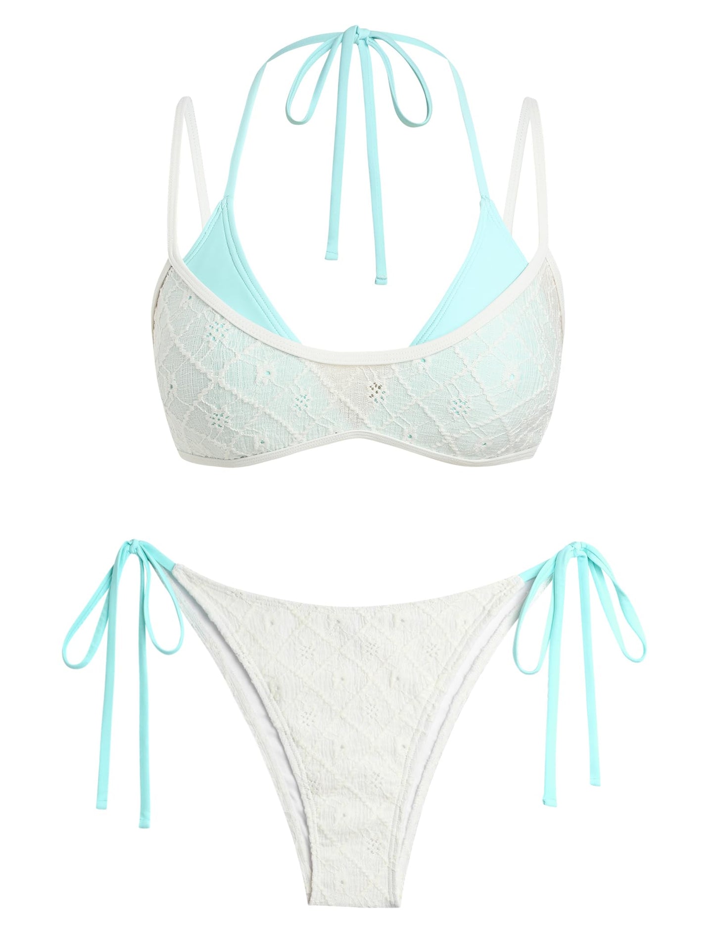 ZAFUL Women's Polka Dots Bikini Set Double Layer Halter 2 Piece Swimsuit