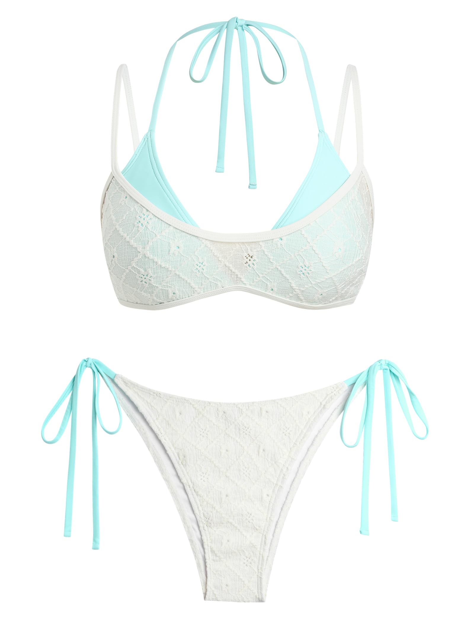 ZAFUL Women's Polka Dots Bikini Set Double Layer Halter 2 Piece Swimsuit