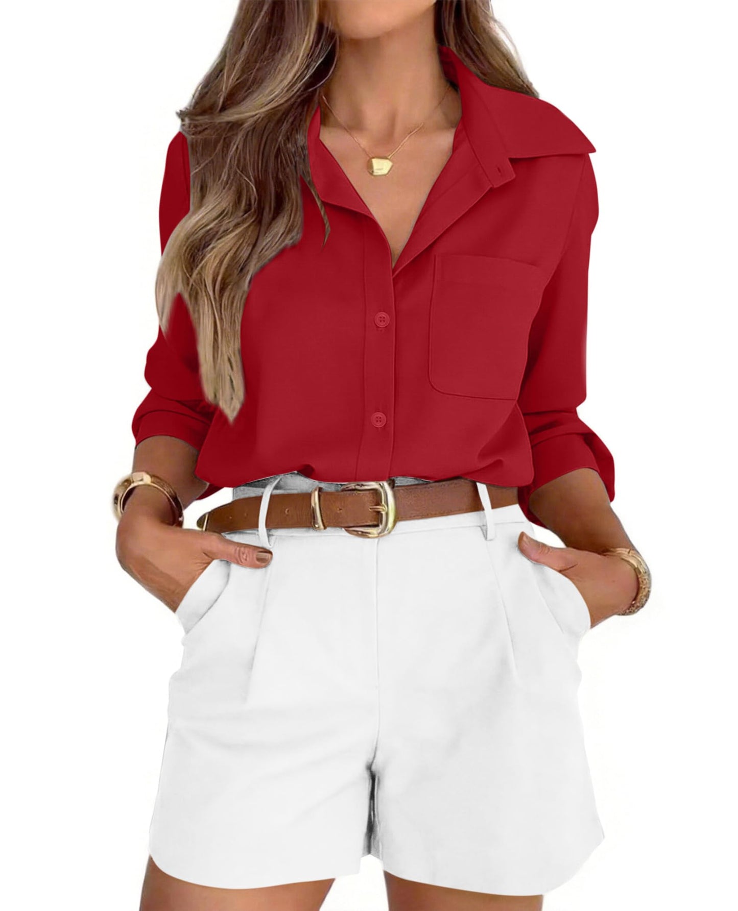 siliteelon Striped Button Down Shirts for Women Work Collared Dress Shirt