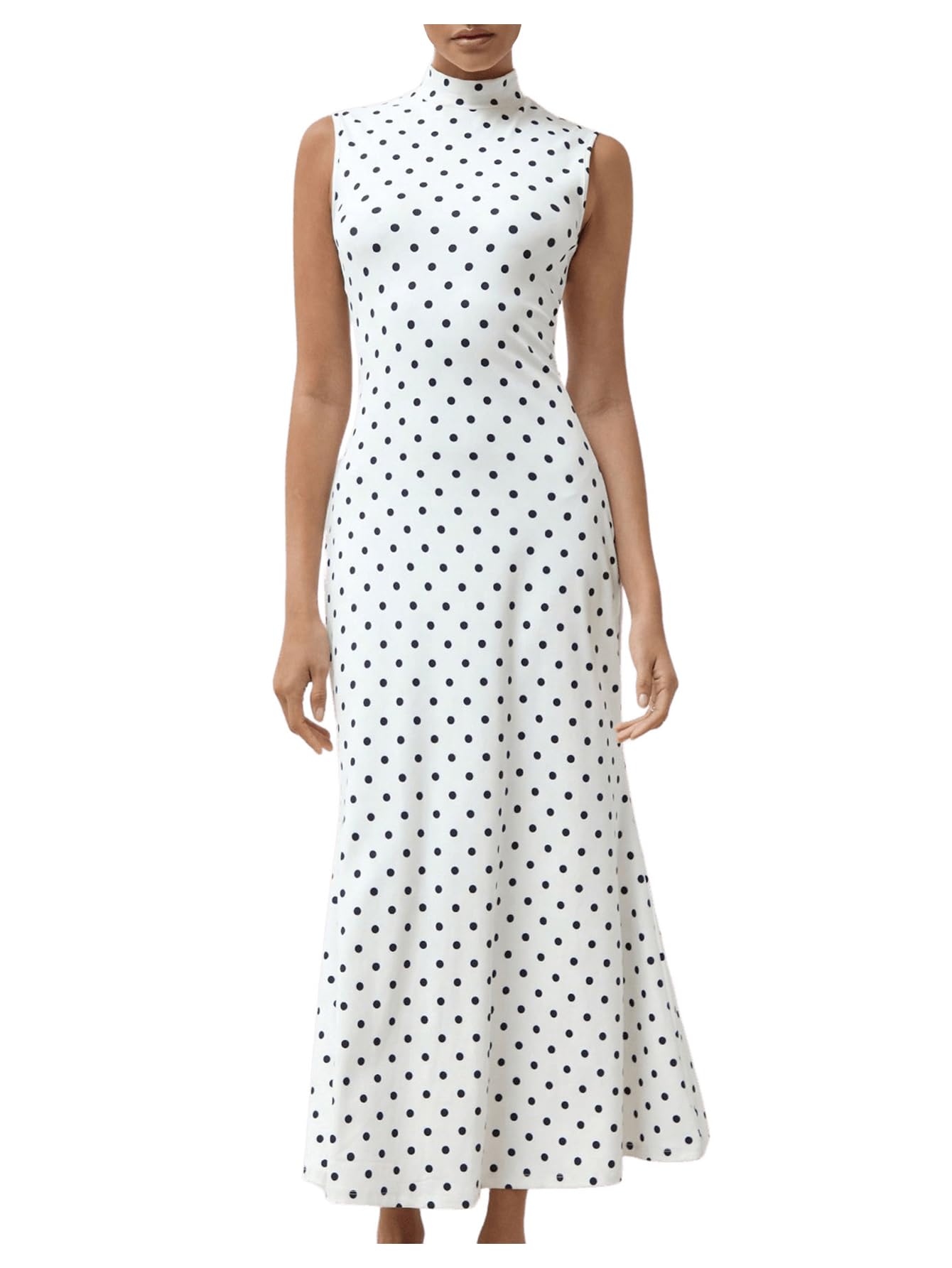 Milumia Women's Polka Dots Maxi Tank Dress Vintage Mock Neck Long Dresses