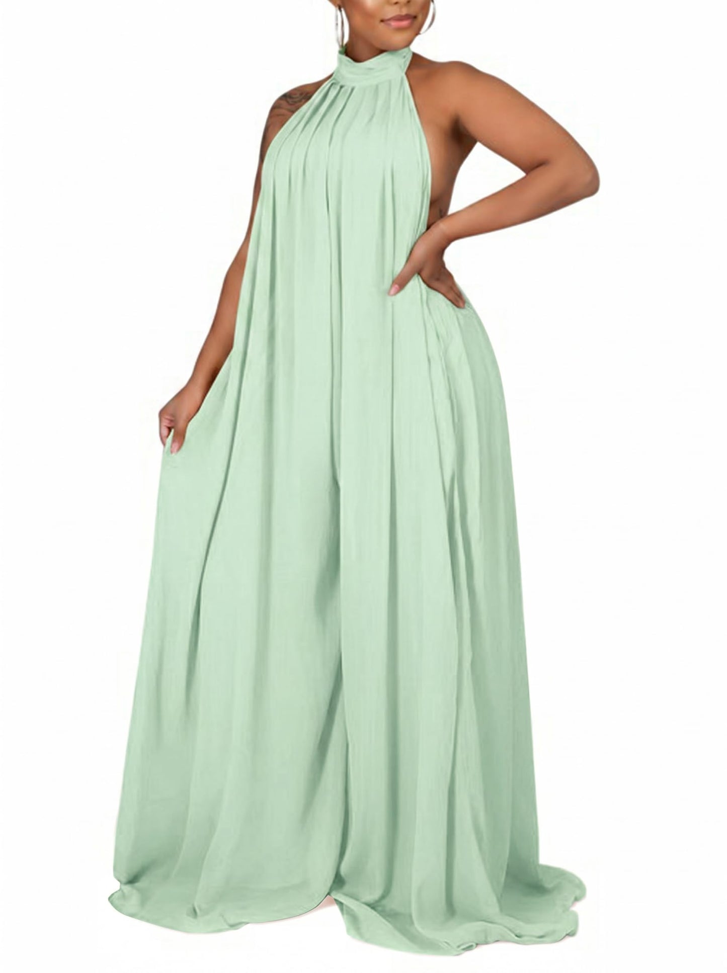 Ekaliy Summer Jumpsuit for Women Dressy Chiffon Halter Neck Jumpsuits