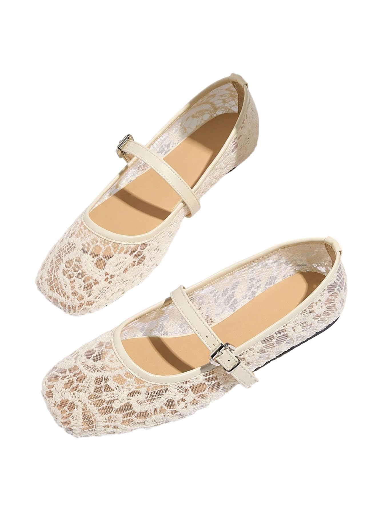 MakeMeChic Women's Lace Mesh Ballet Flats Comfortable Dressy Shoes