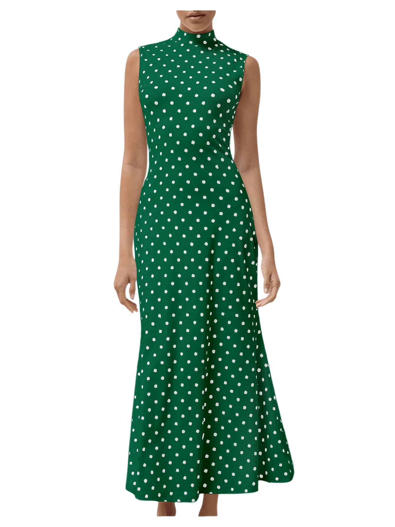 Milumia Women's Polka Dots Maxi Tank Dress Vintage Mock Neck Long Dresses