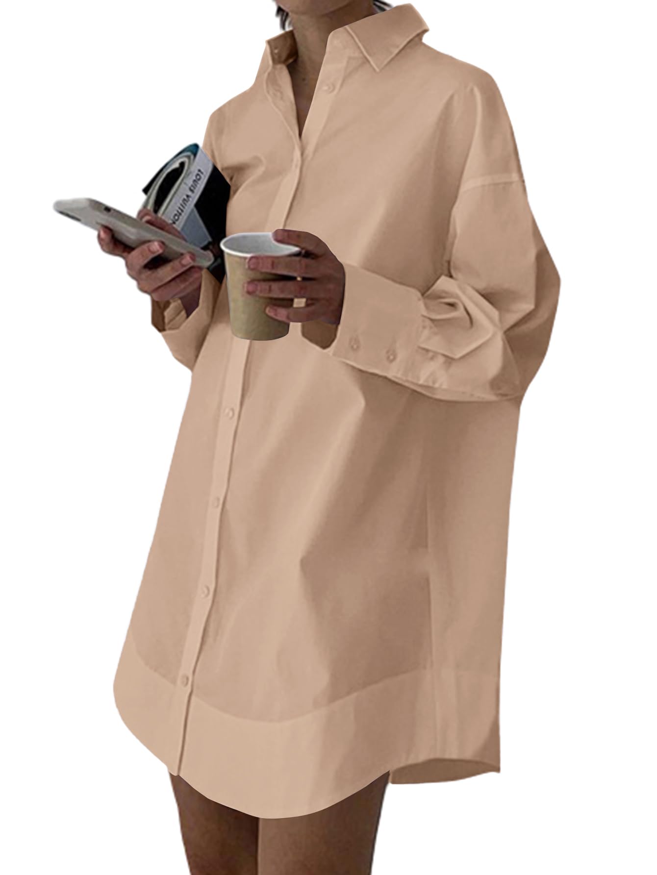 LYANER Women's V Neck Casual Shirt Dress