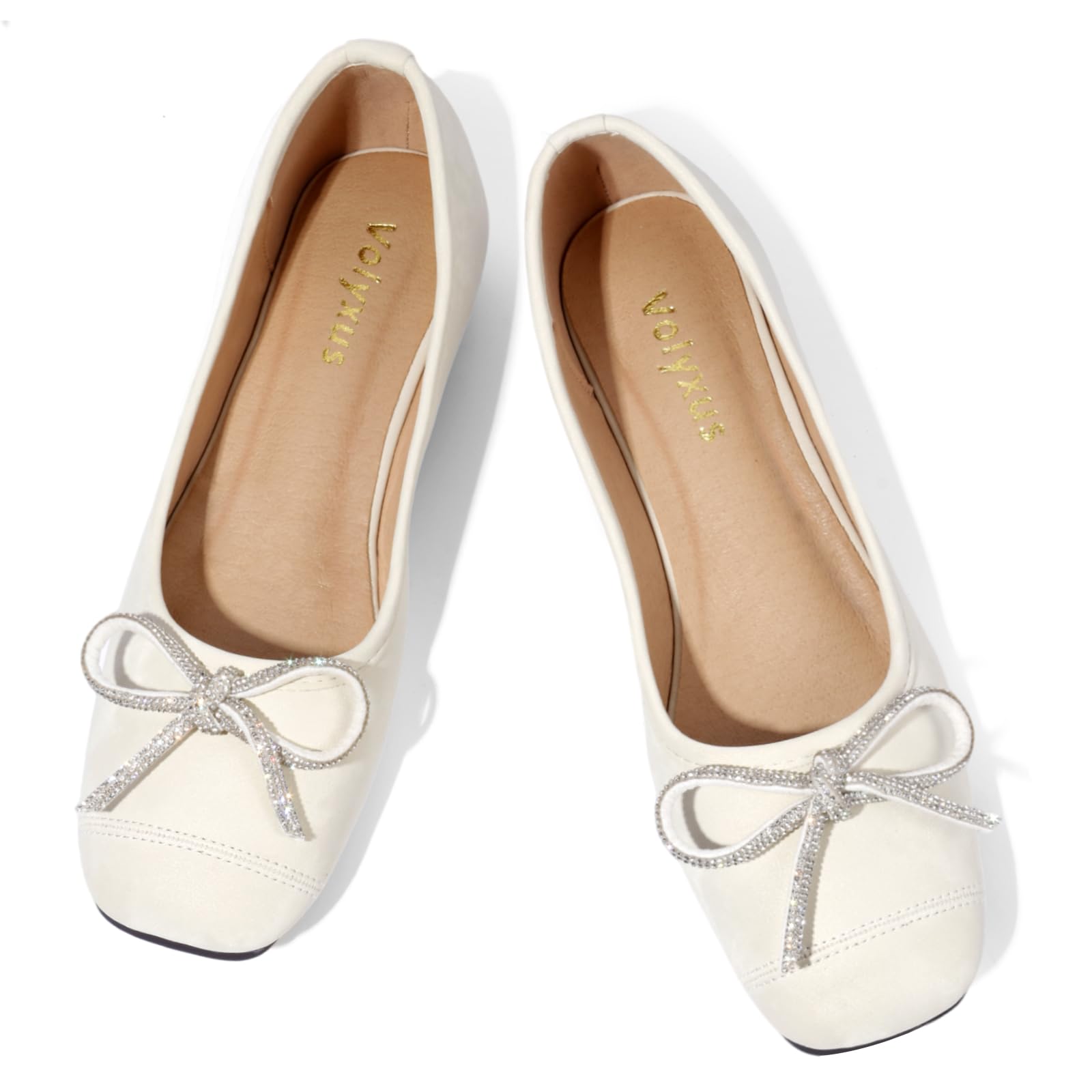 Women's Ballet Flats Cap Toe Bow Flats Two Tone Slip On Flats Comfort Square Toe Dressy Flat Shoes for Casual Work