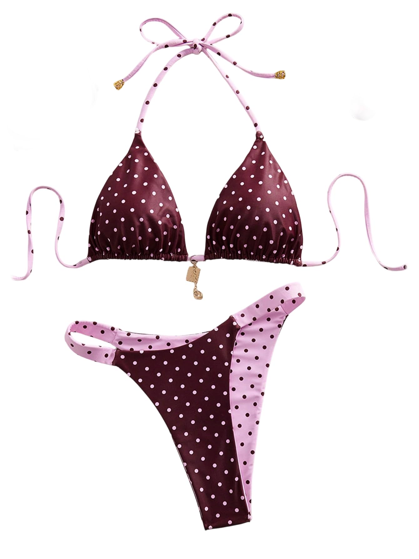SOLY HUX Women's Polka Dots Bikini Set Halter Triangle Reversible Beachwear