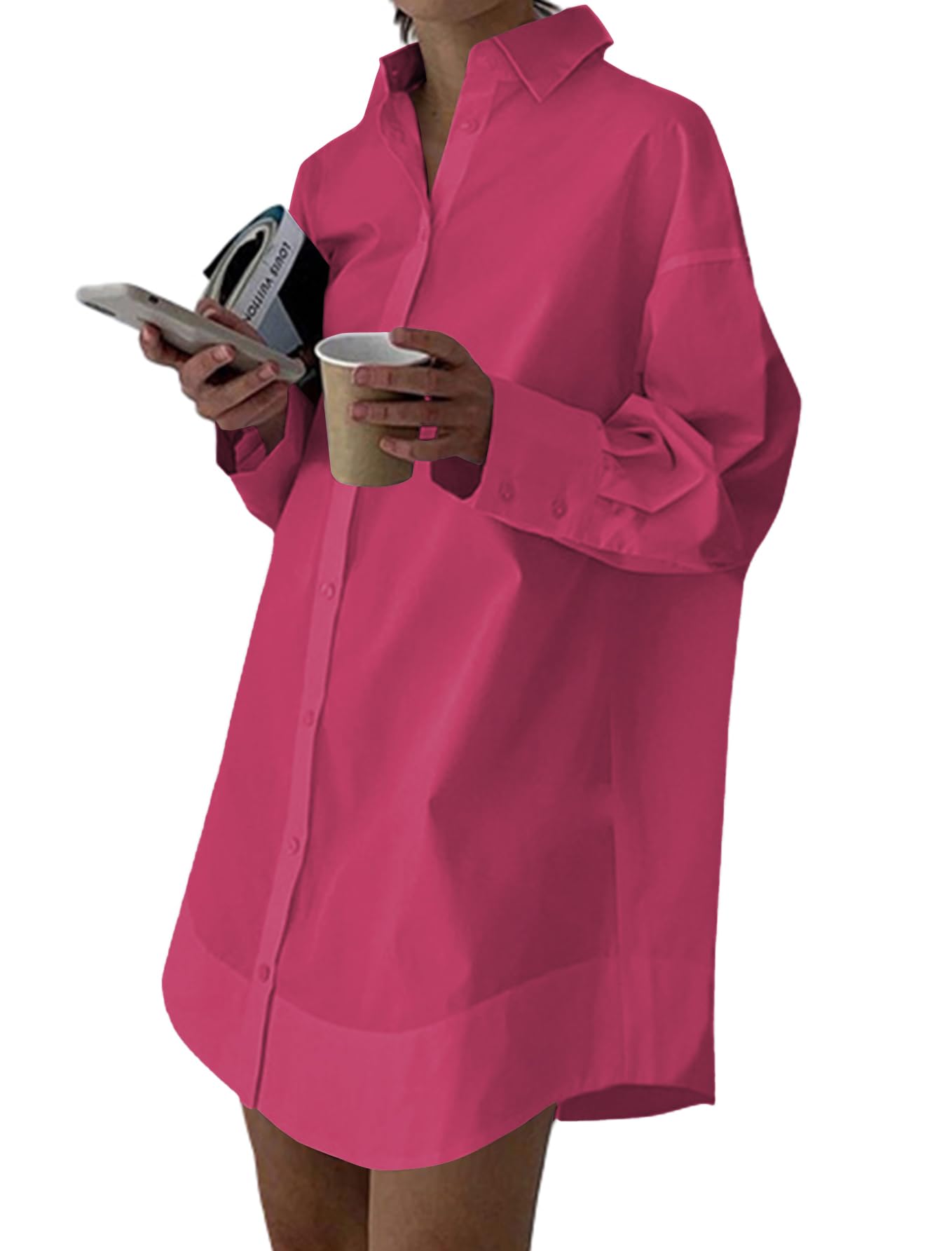 LYANER Women's V Neck Casual Shirt Dress