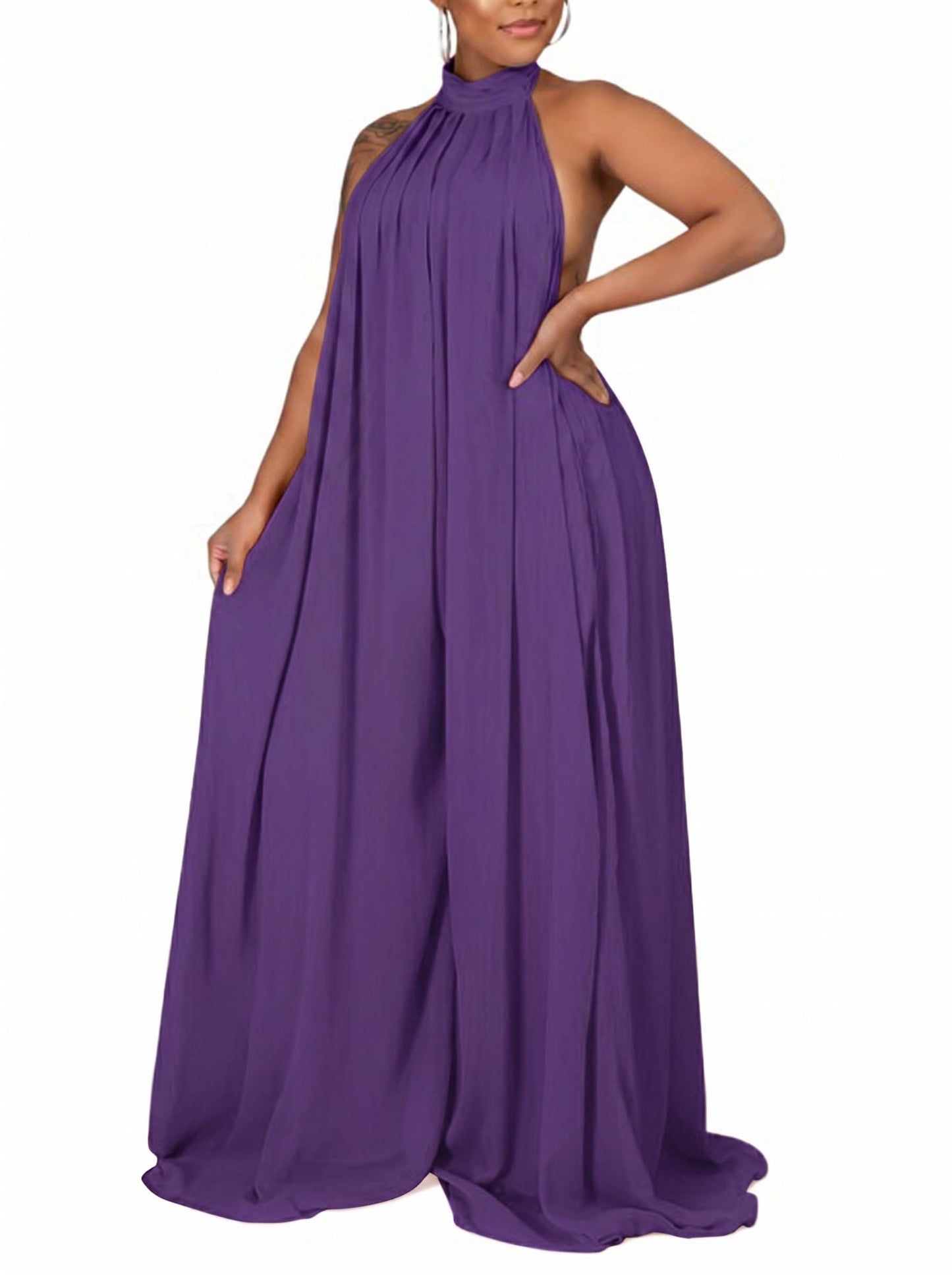 Ekaliy Summer Jumpsuit for Women Dressy Chiffon Halter Neck Jumpsuits