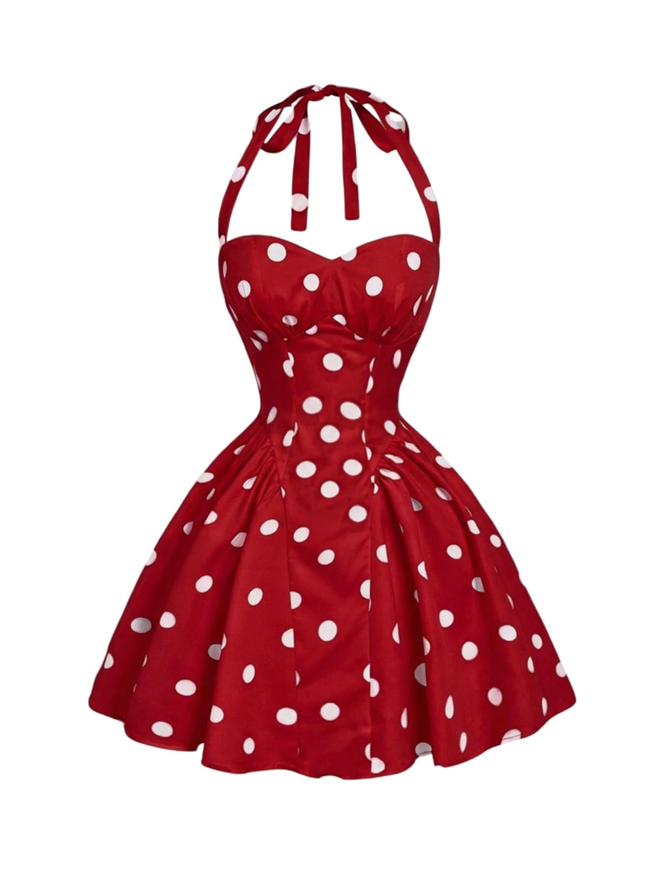 SHENHE Women's Polka Dots Vintage Halter Swing Dress Fit and Flare Sundress