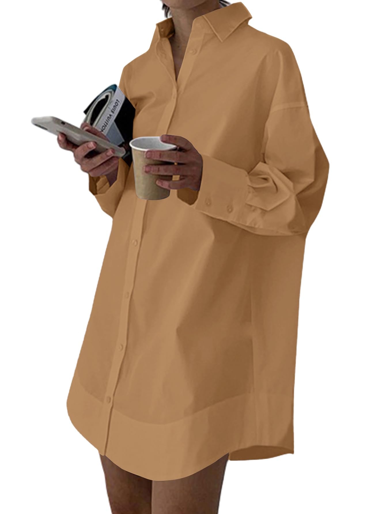 LYANER Women's V Neck Casual Shirt Dress