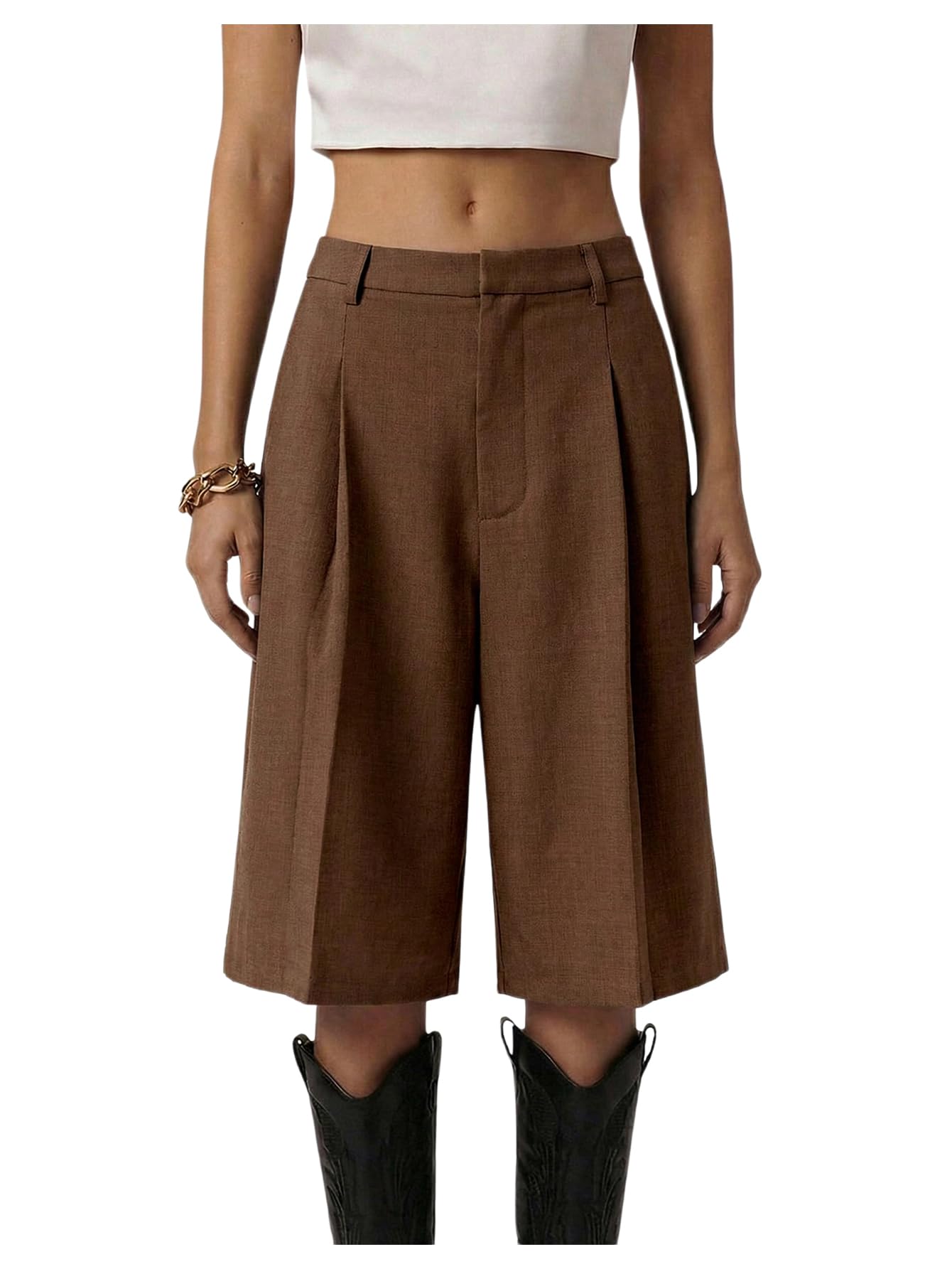 Milumia Women's Dressy Casual Wide Leg Bermuda Shorts Pleated Dress Shorts