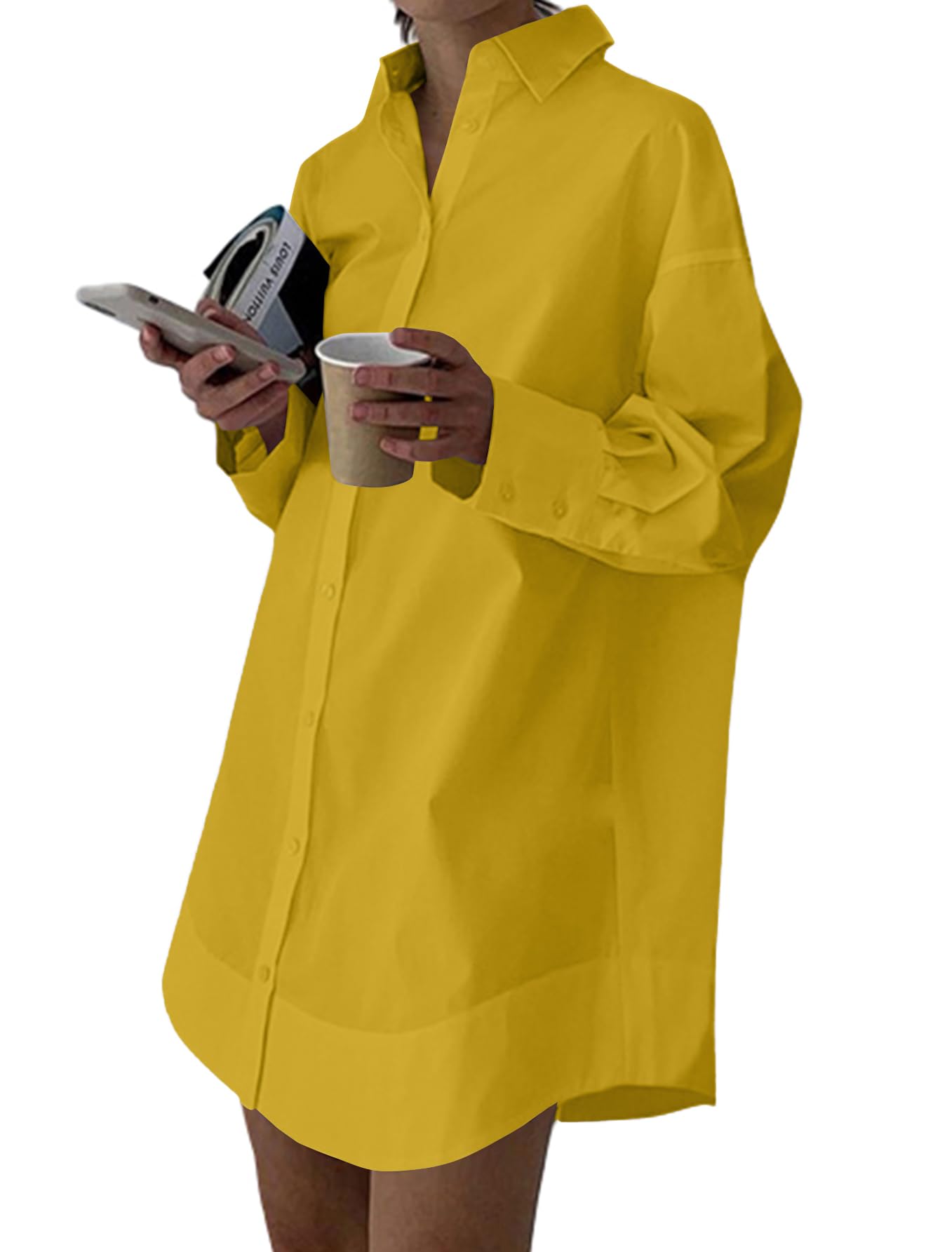 LYANER Women's V Neck Casual Shirt Dress