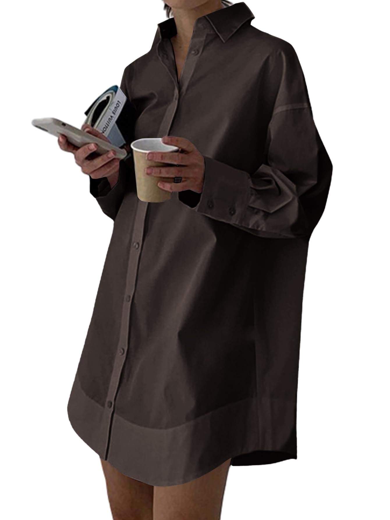 LYANER Women's V Neck Casual Shirt Dress