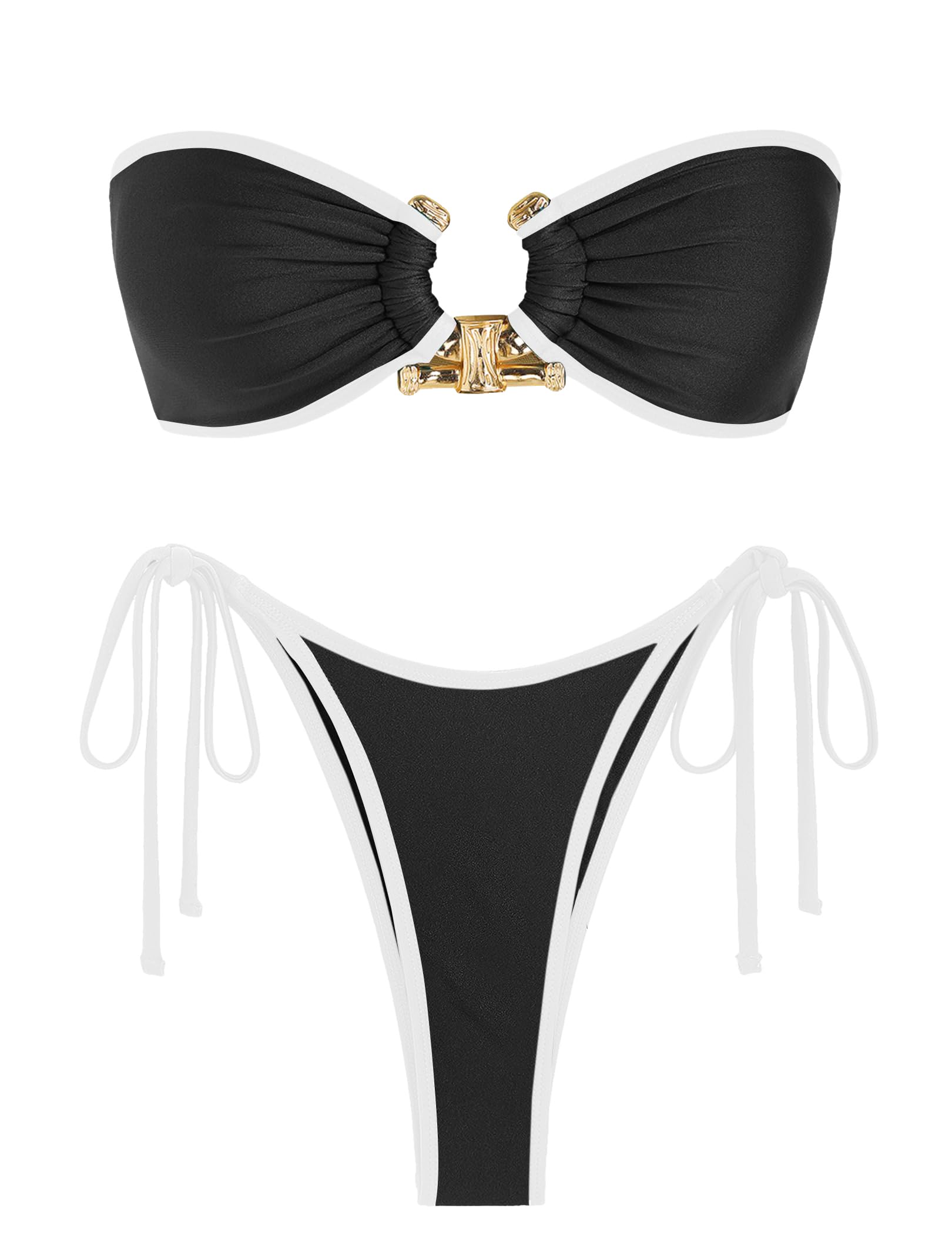 ZAFUL Bikini Sets for Women Strapless Top Sexy High Cut Two Piece Swimsuit