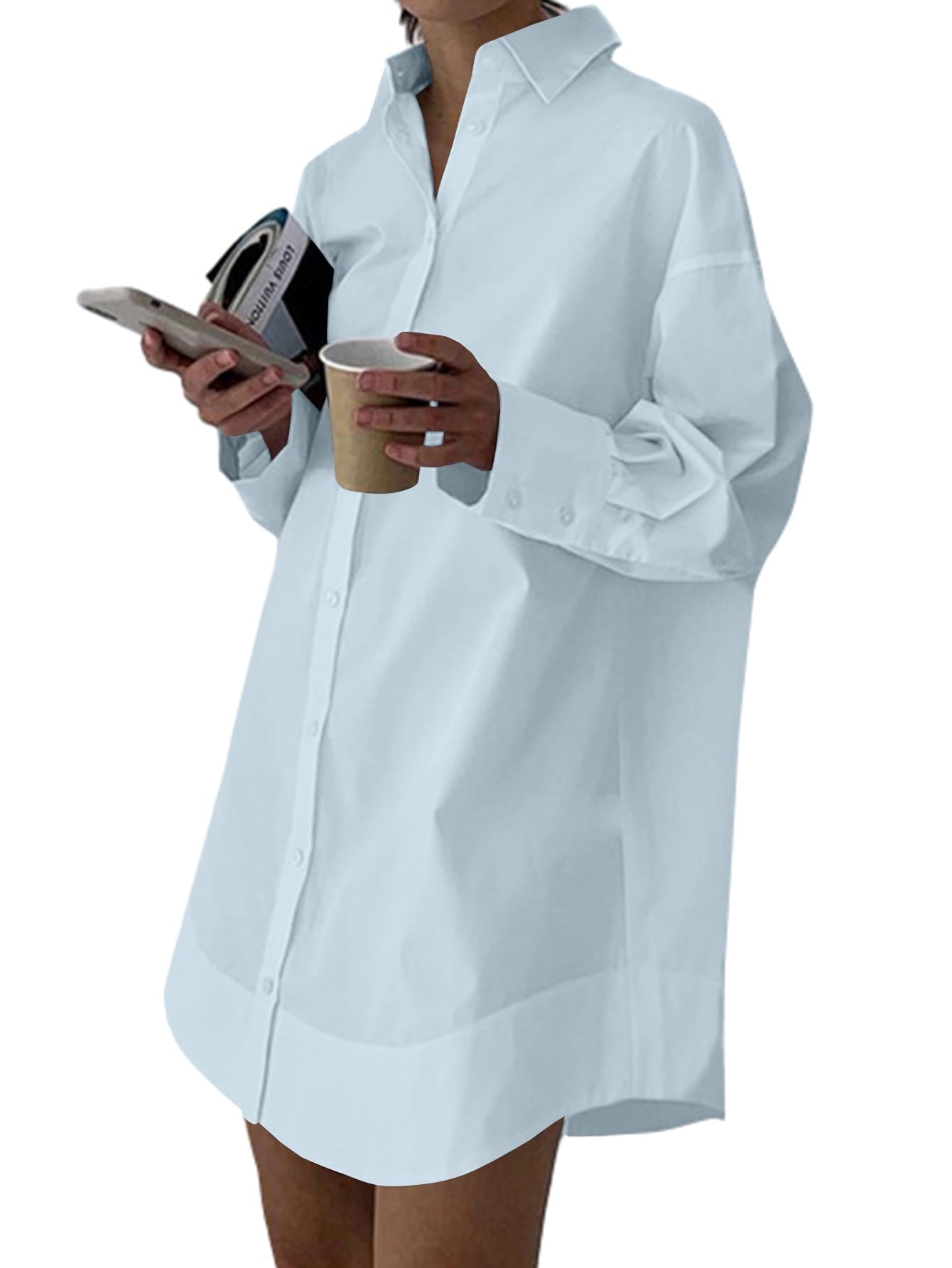 LYANER Women's V Neck Casual Shirt Dress