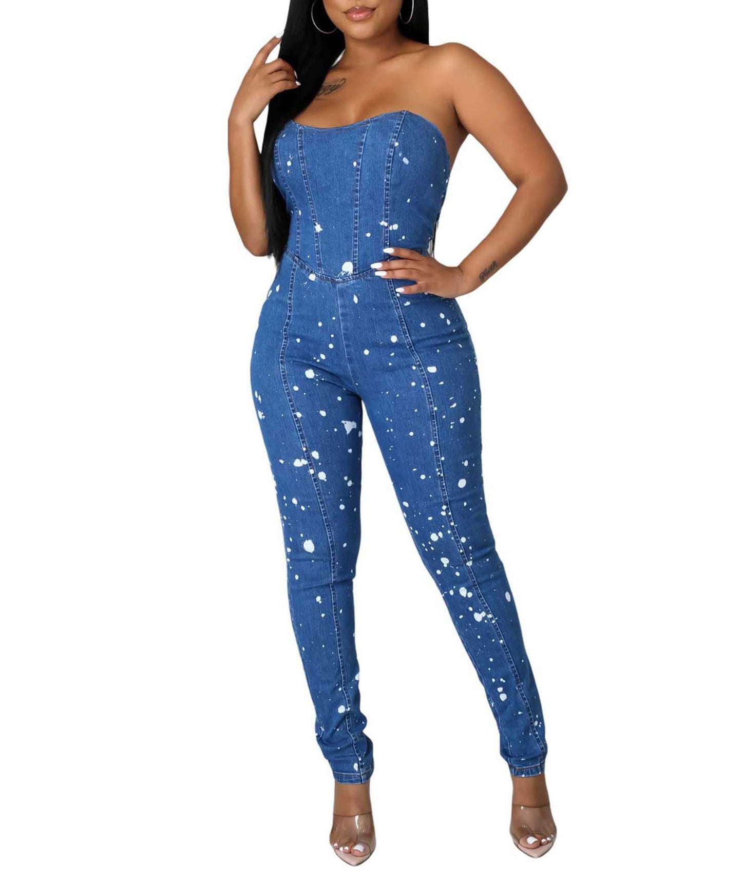 Sexyshine Women's Sexy Button Down Slim Fit Denim Long Jumpsuit Playsuit Lapel Full length Jeans Rompers Overalls