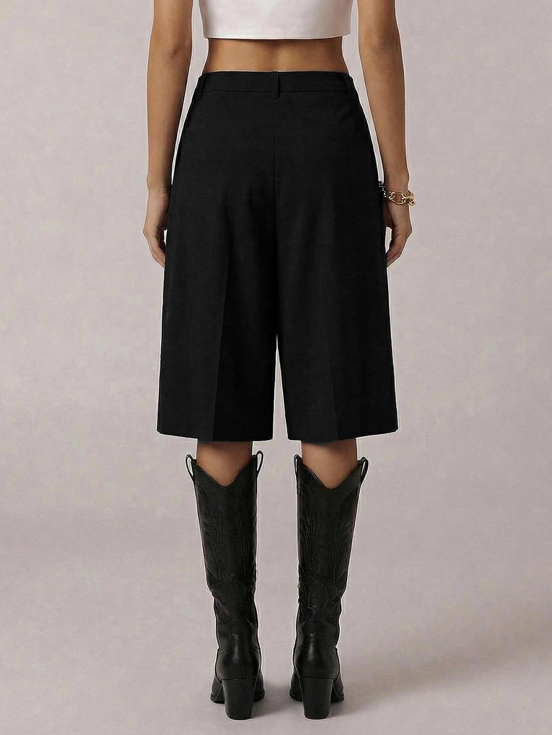 Milumia Women's Dressy Casual Wide Leg Bermuda Shorts Pleated Dress Shorts