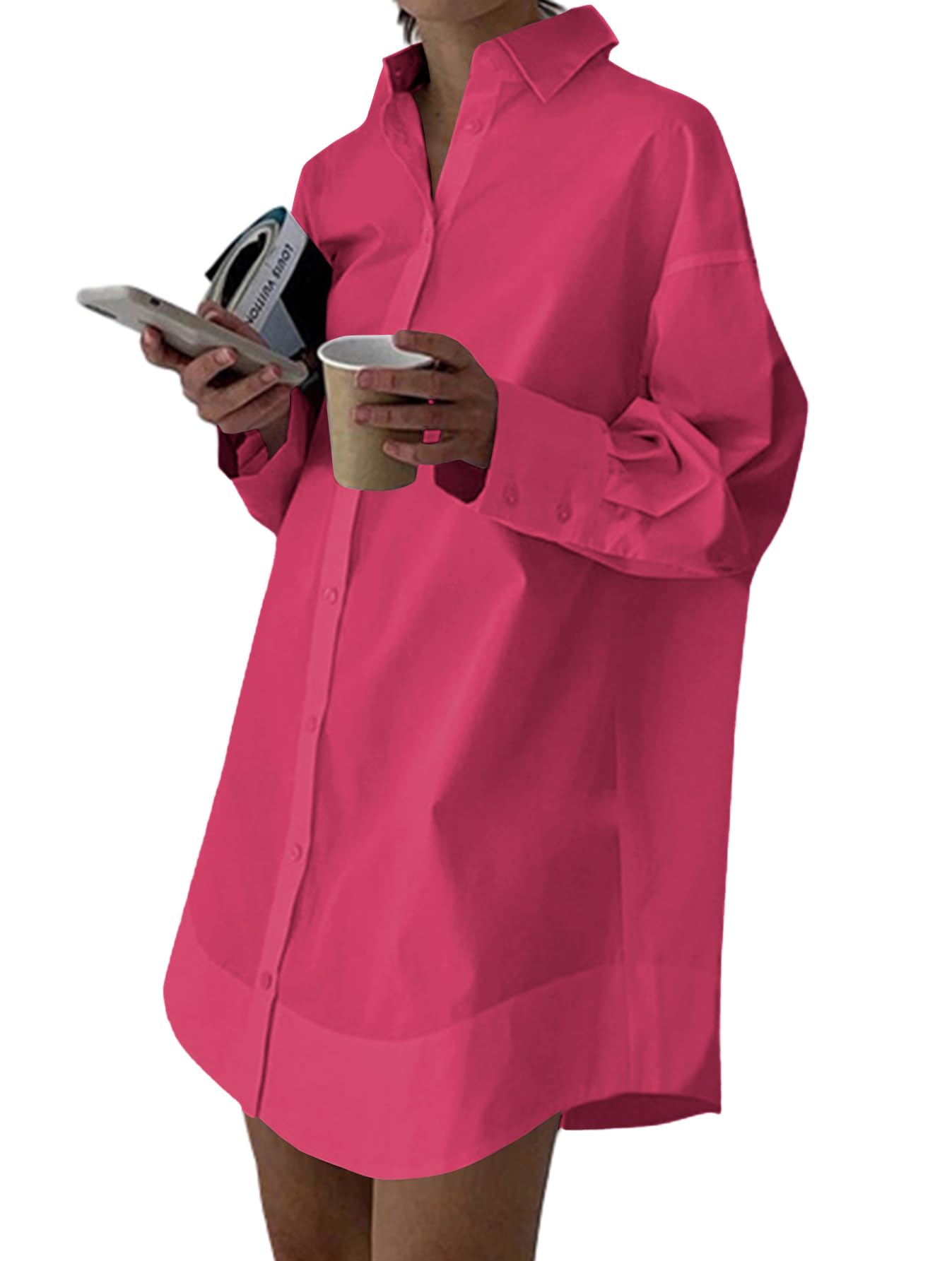 LYANER Women's V Neck Casual Shirt Dress