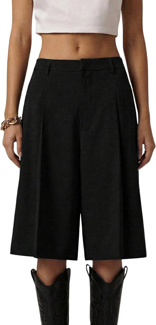 Milumia Women's Dressy Casual Wide Leg Bermuda Shorts Pleated Dress Shorts
