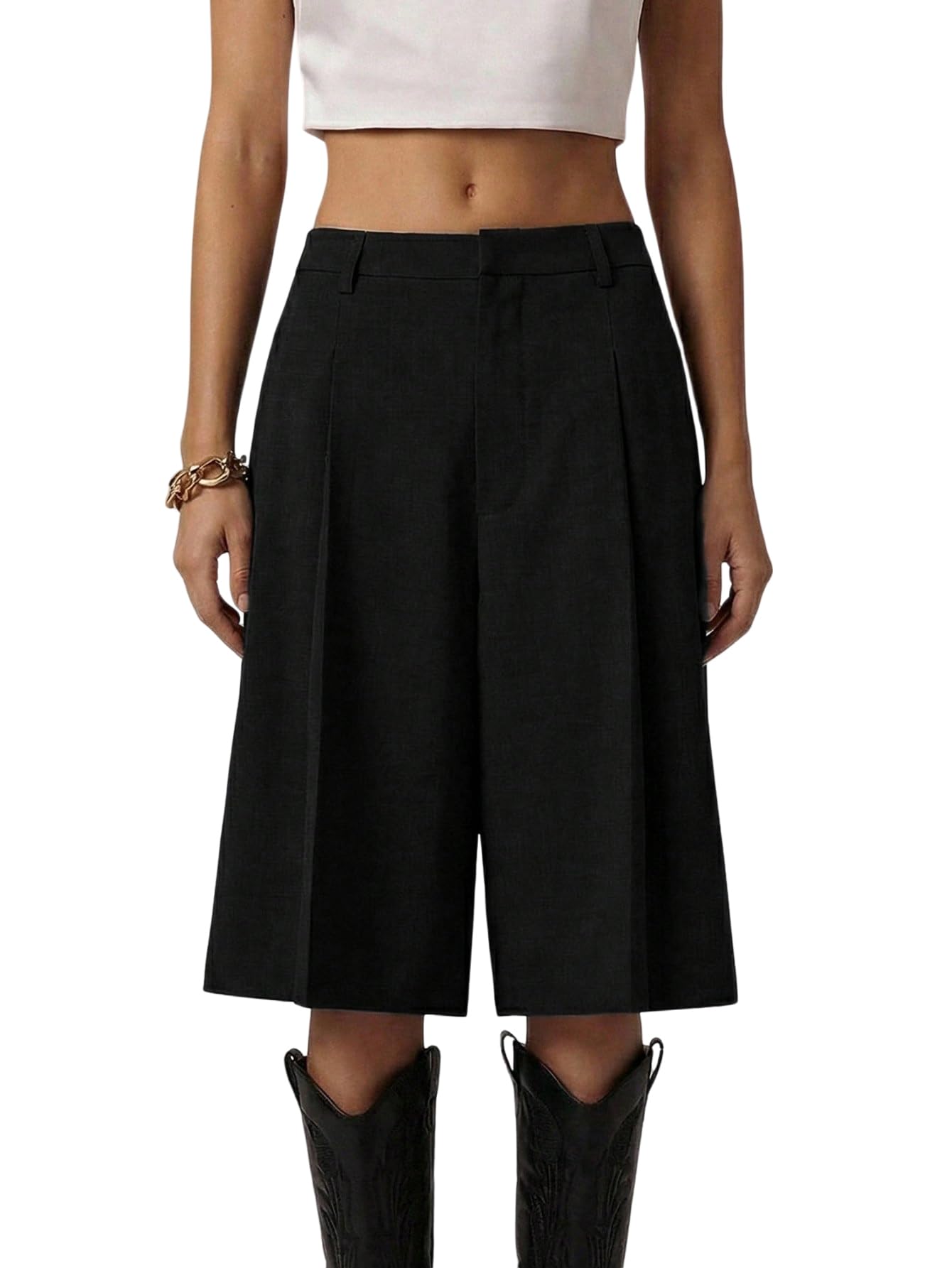 Milumia Women's Dressy Casual Wide Leg Bermuda Shorts Pleated Dress Shorts