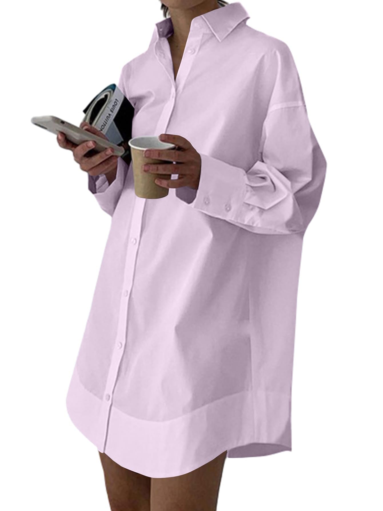LYANER Women's V Neck Casual Shirt Dress