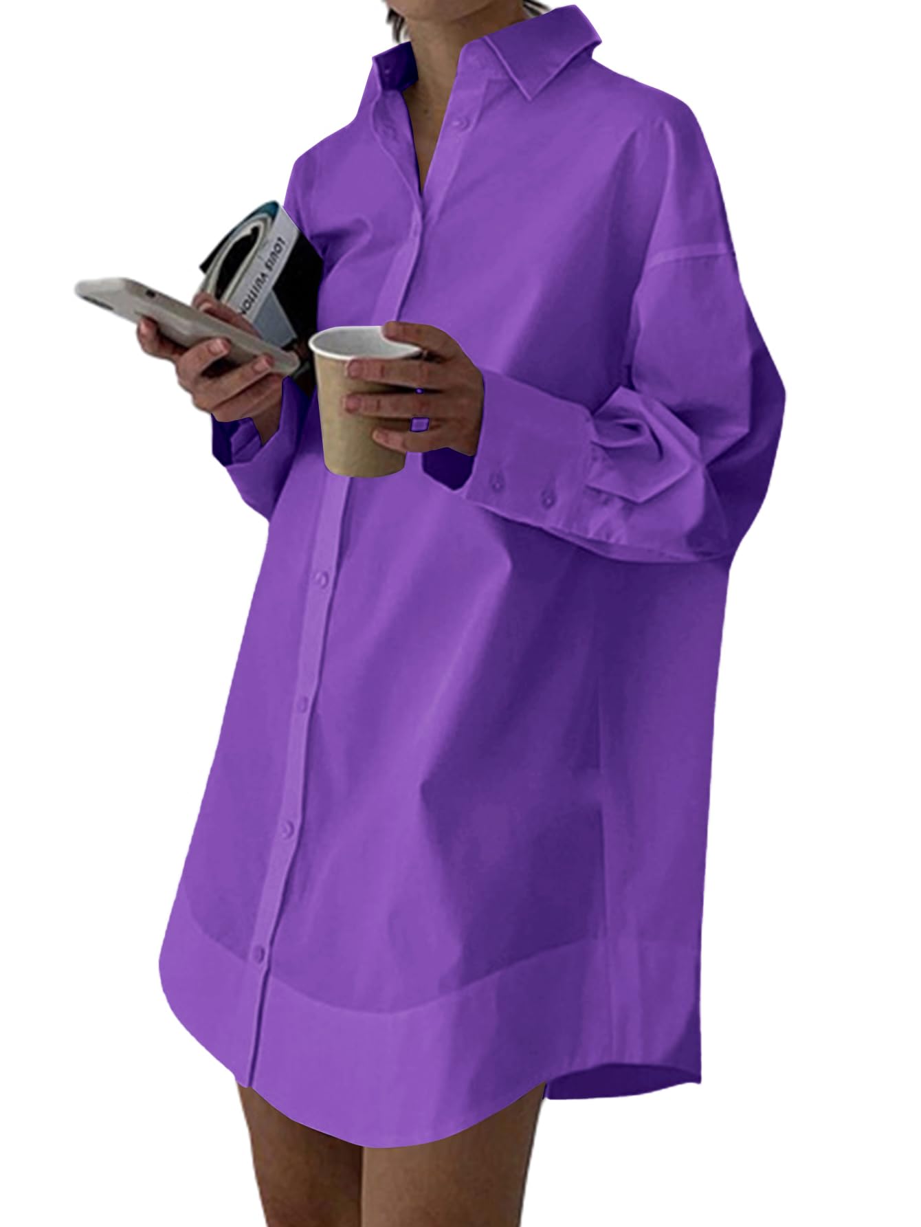 LYANER Women's V Neck Casual Shirt Dress