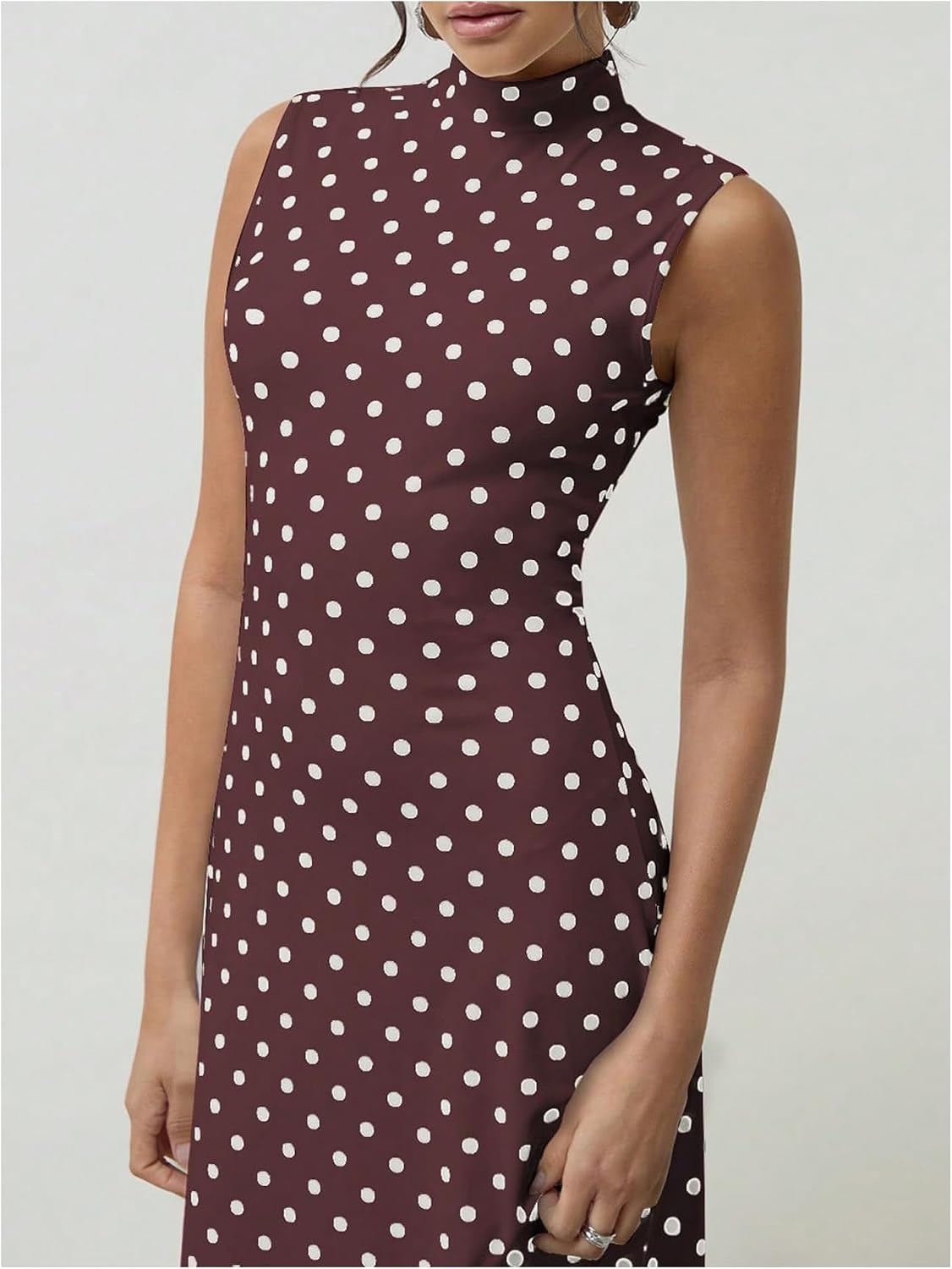 Milumia Women's Polka Dots Maxi Tank Dress Vintage Mock Neck Long Dresses