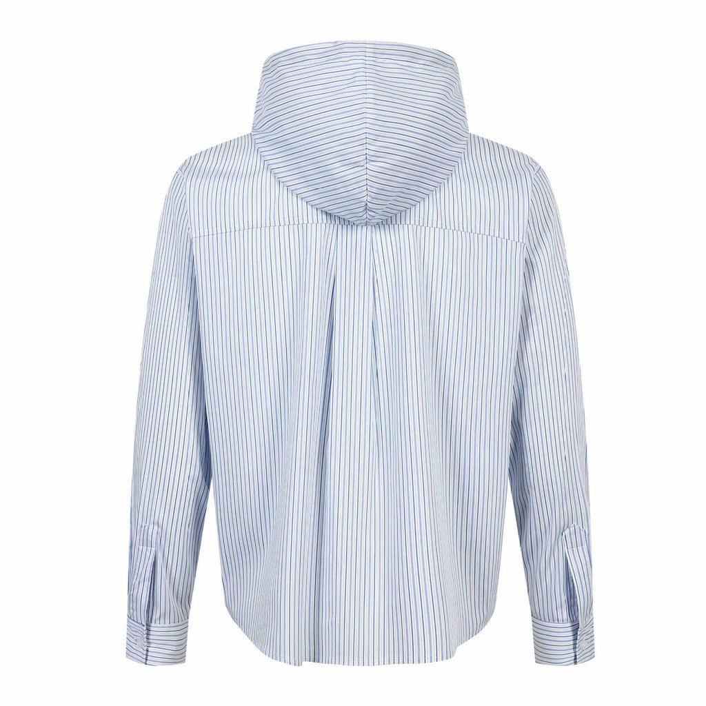 Vertical Stripe Music Note Embroidery Loose Fit Long Sleeve Hooded Shirt for Men
