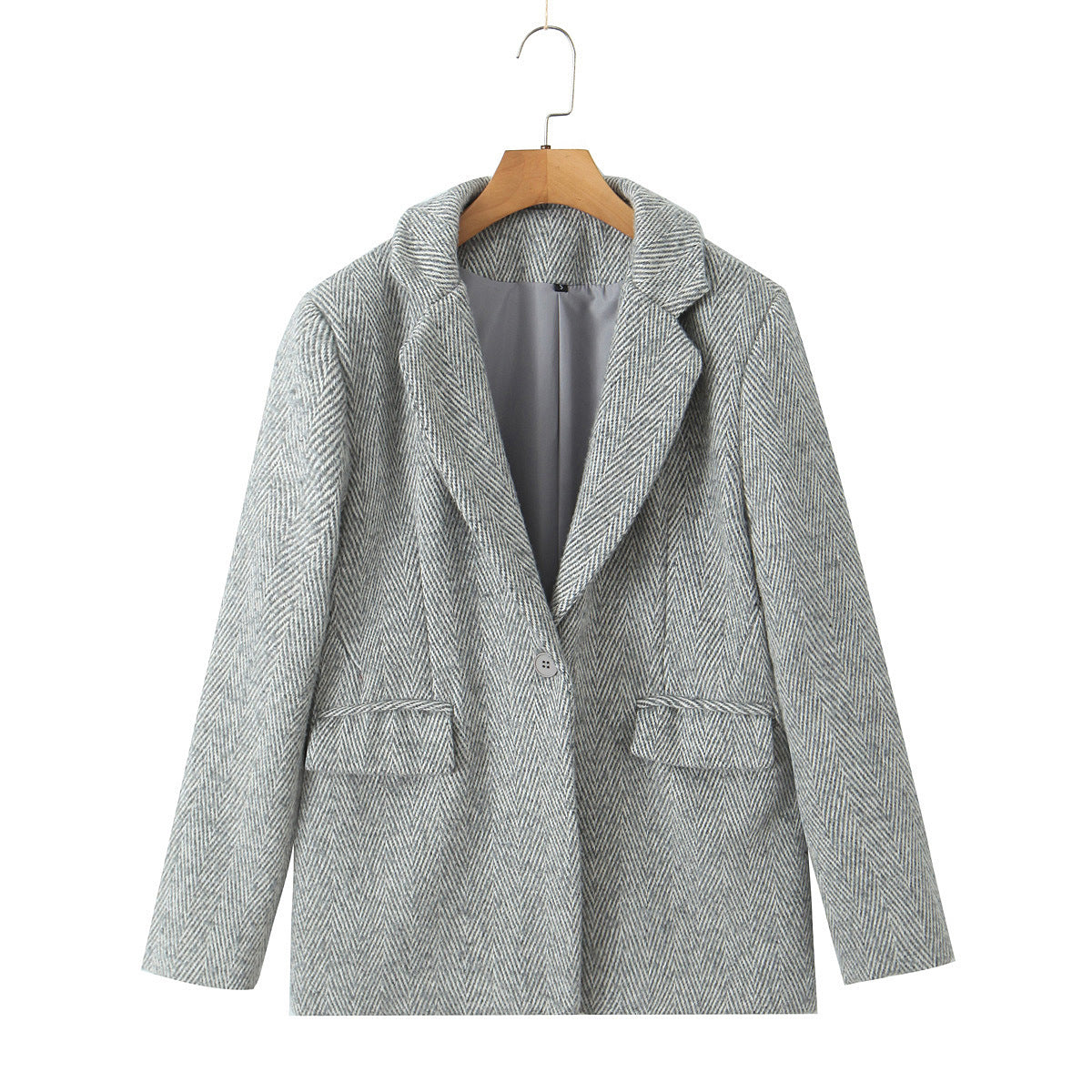 Flip collar one button casual woolen coat+high waisted hip hugging skirt casual suit for women