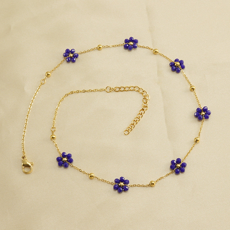 Versatile Fresh Floral Stainless Steel Bracelet for Women, Unique Titanium Steel Necklace Jewelry