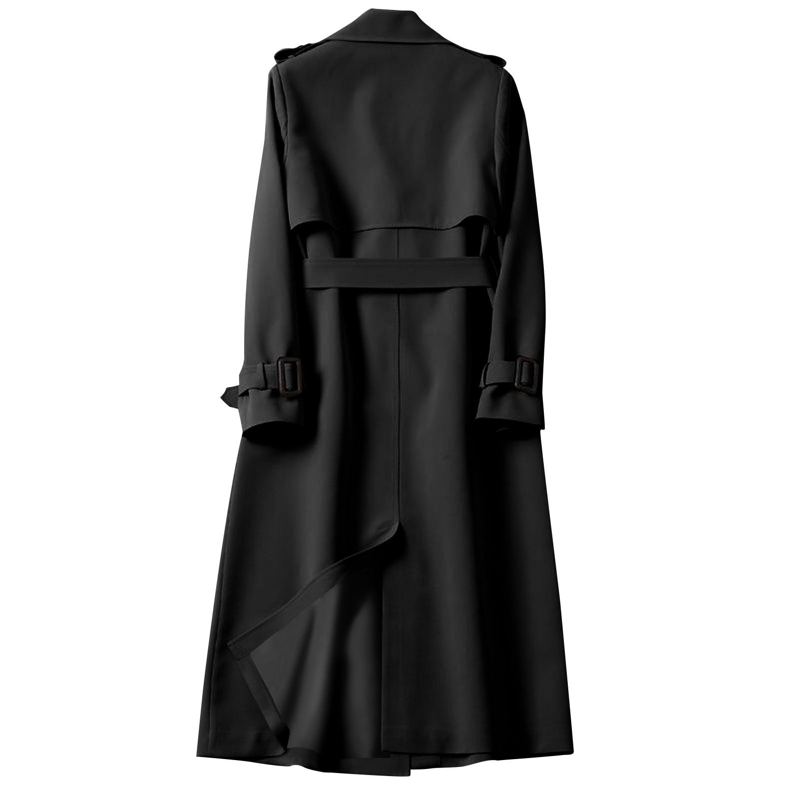VEKDONE Women's Double Breasted Long Trench Coat Belted Notch Lapel Overcoat Windproof Classic Outerwear Dressy Business Office Pea Coat