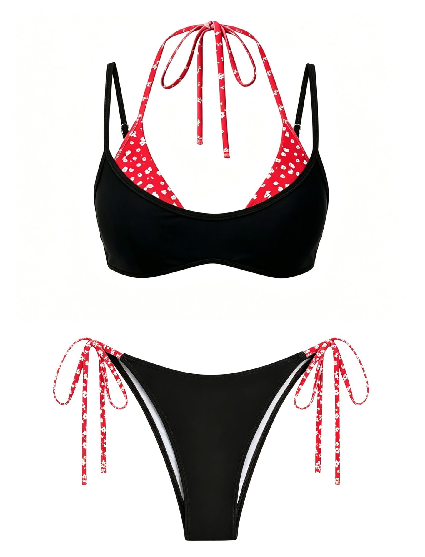 ZAFUL Women's Polka Dots Bikini Set Double Layer Halter 2 Piece Swimsuit
