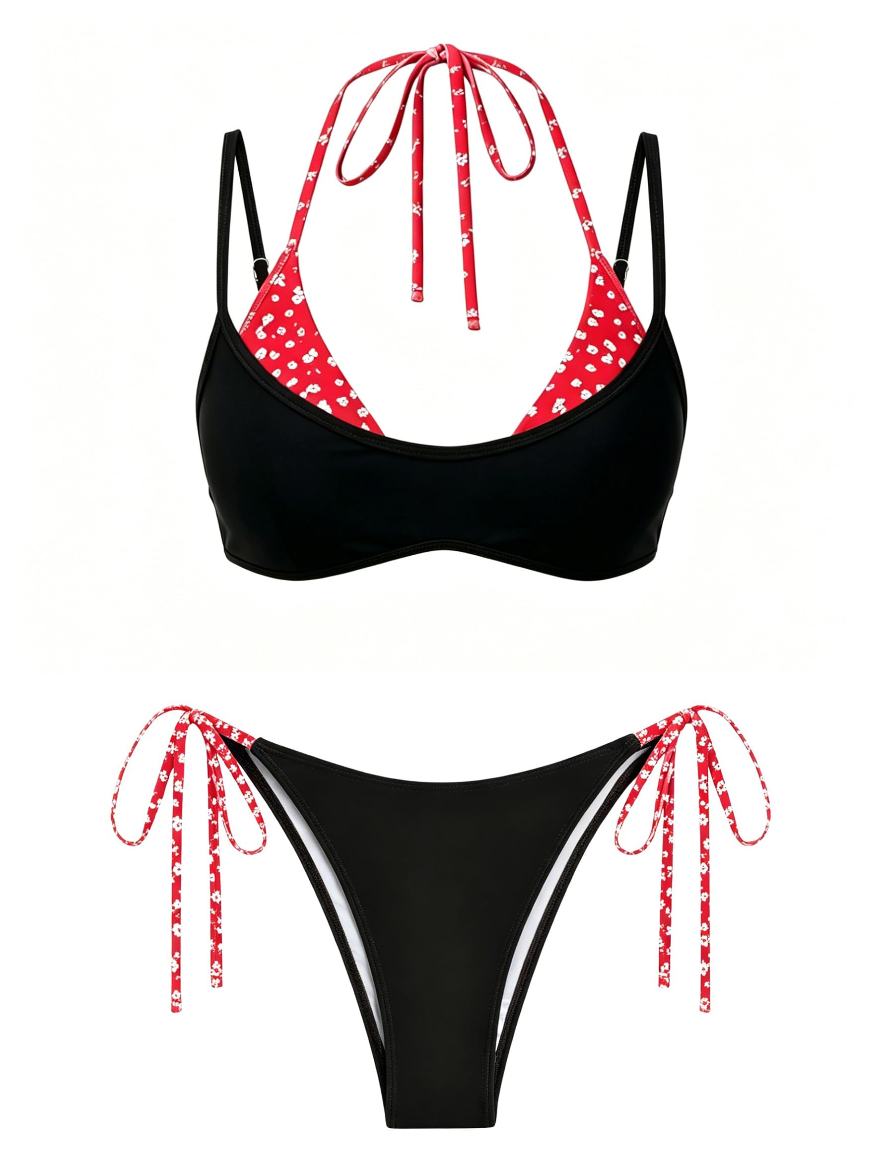 ZAFUL Women's Polka Dots Bikini Set Double Layer Halter 2 Piece Swimsuit