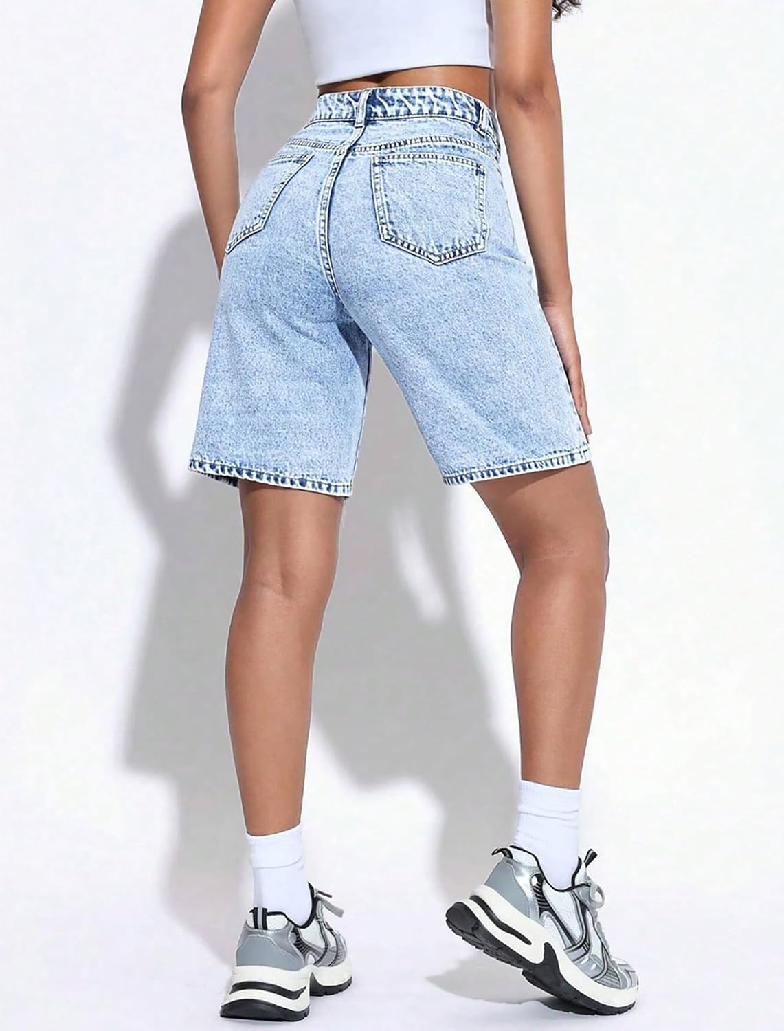 IWD Jean Shorts for Women High Waisted Stretchy Loose Casual Denim Bermuda Shorts Summer Trendy Jorts