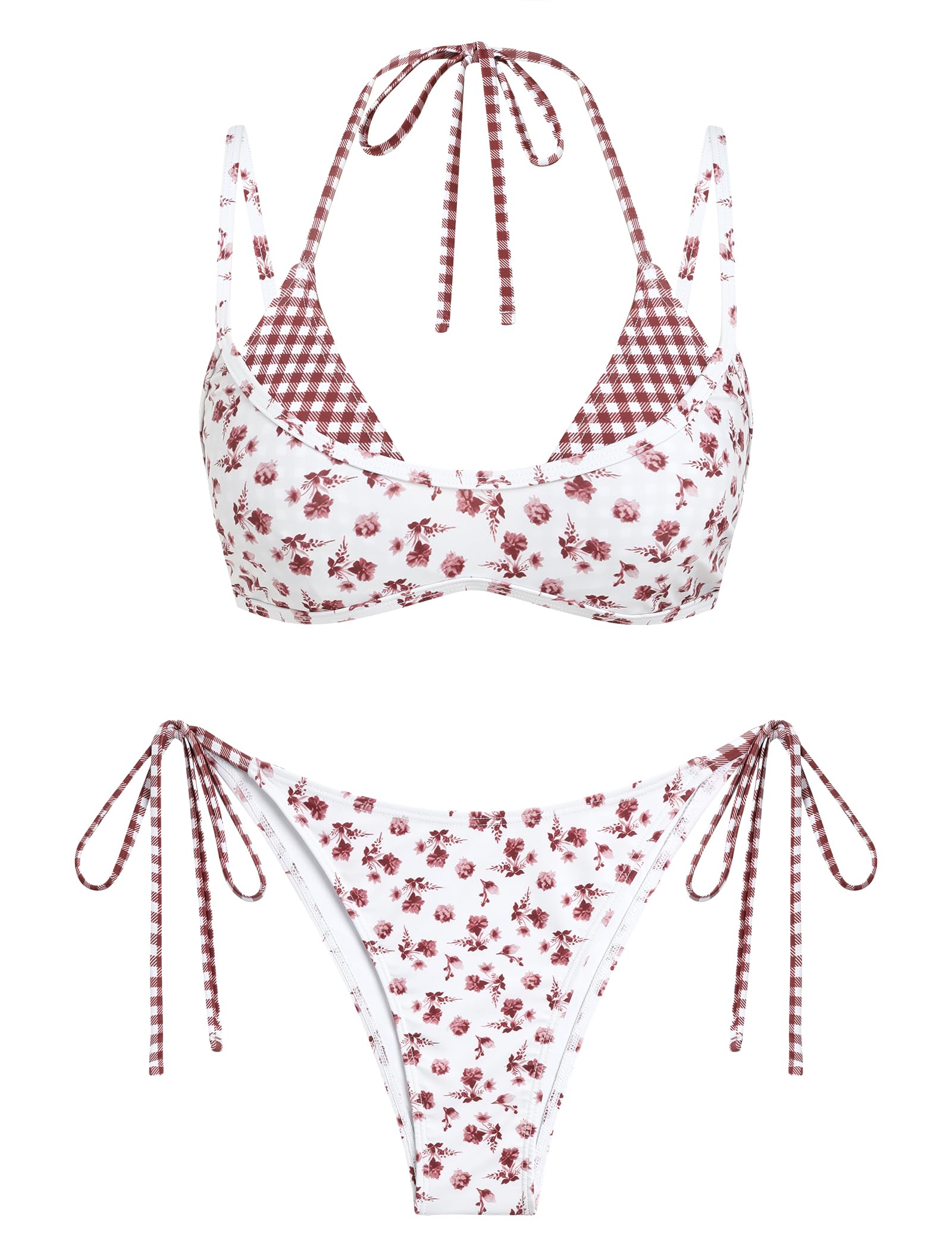 ZAFUL Women's Polka Dots Bikini Set Double Layer Halter 2 Piece Swimsuit