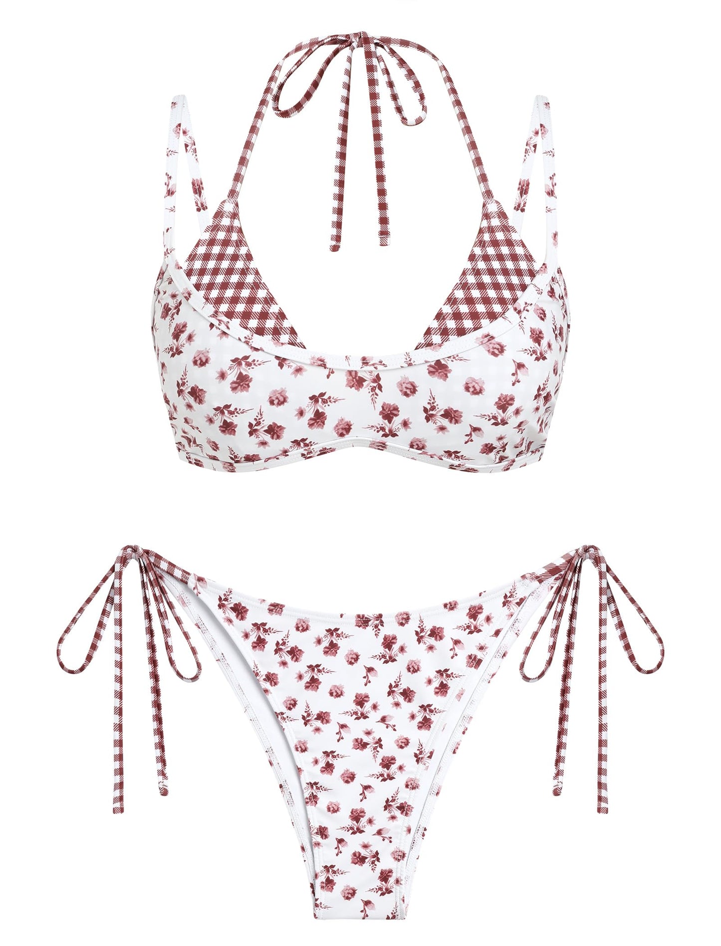 ZAFUL Women's Polka Dots Bikini Set Double Layer Halter 2 Piece Swimsuit