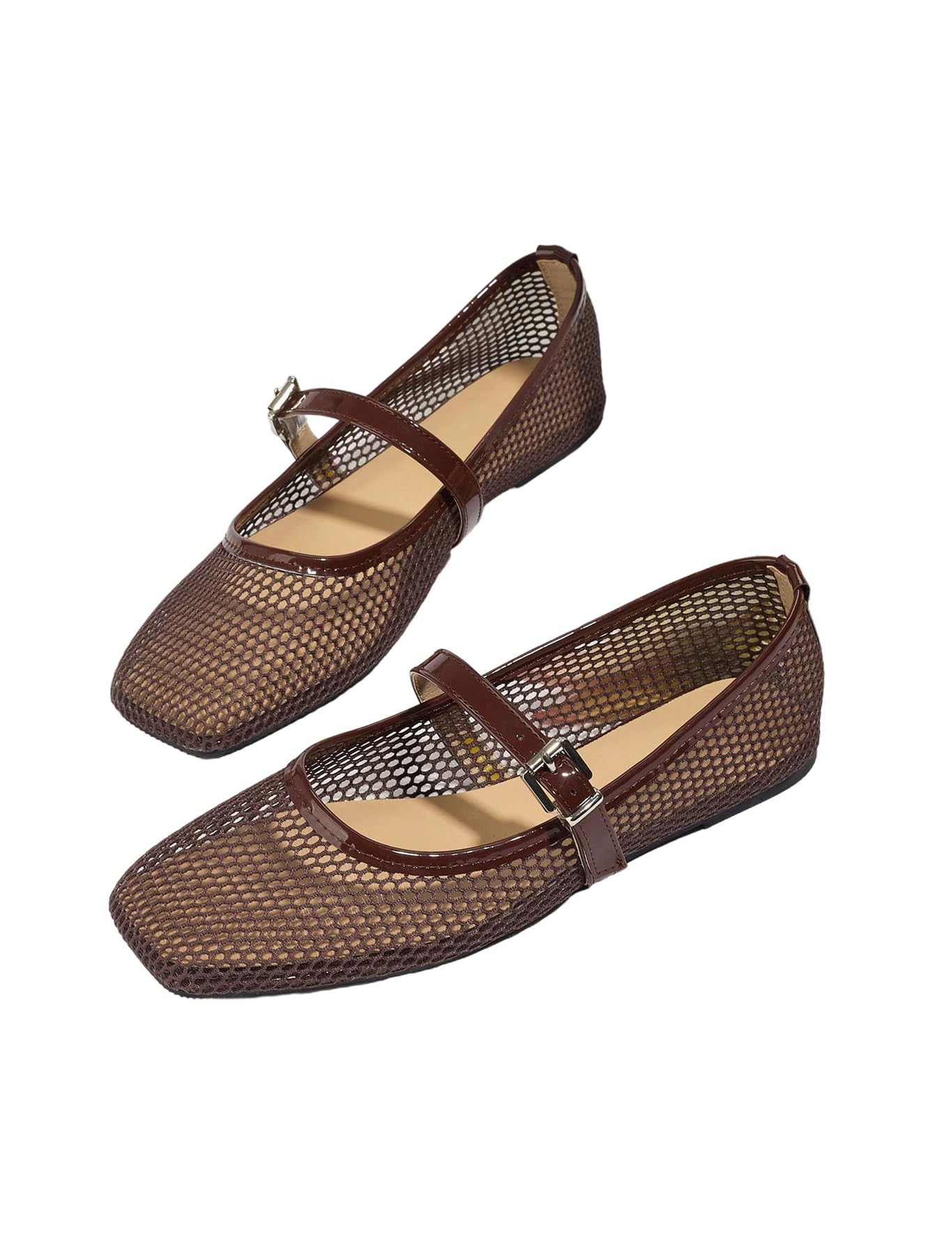 MakeMeChic Women's Lace Mesh Ballet Flats Comfortable Dressy Shoes