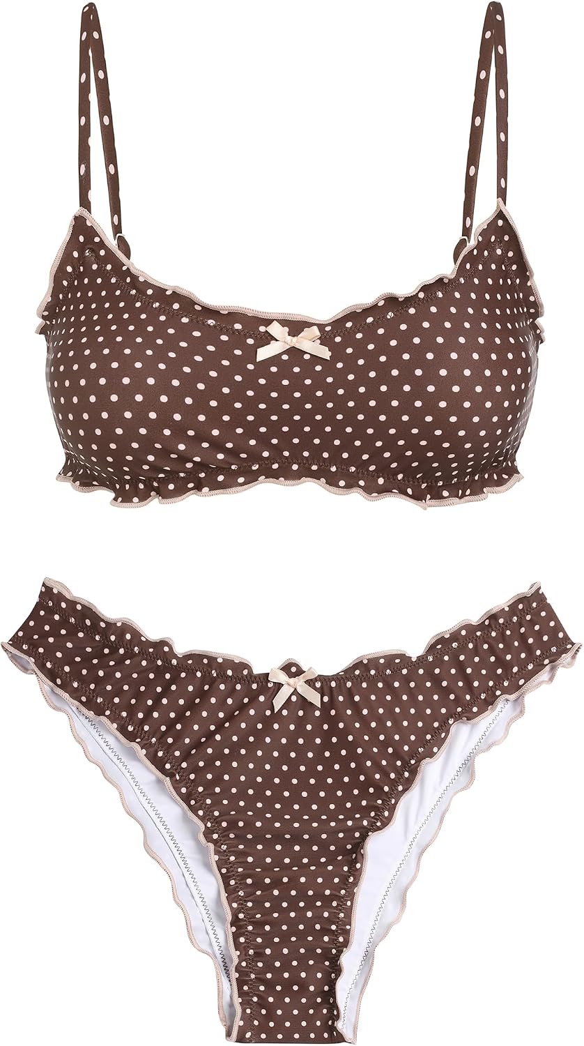 ZAFUL Women Ruffled Bikini Set Scoop Neck Swimsuit
