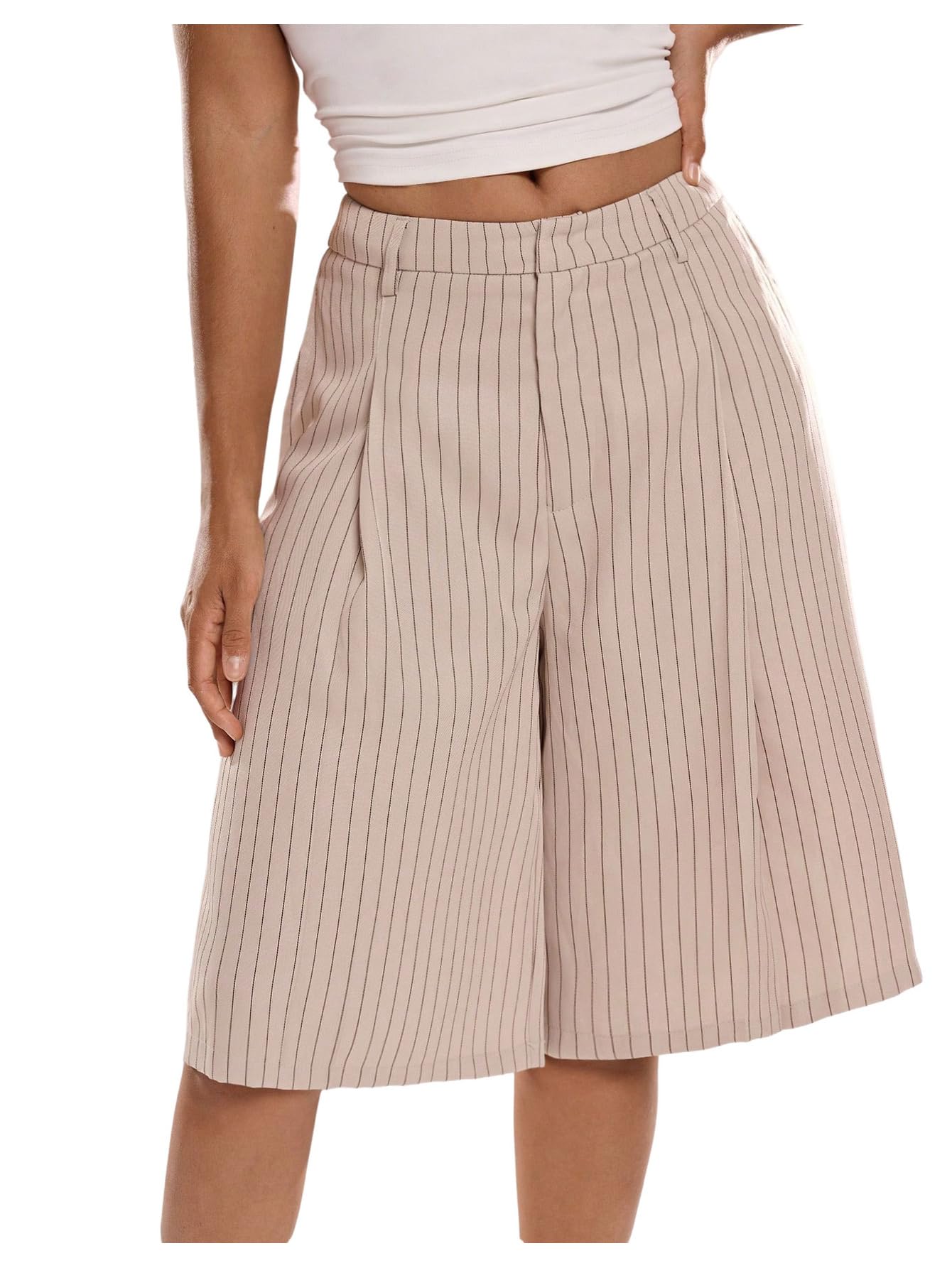 Milumia Women's Dressy Casual Wide Leg Bermuda Shorts Pleated Dress Shorts
