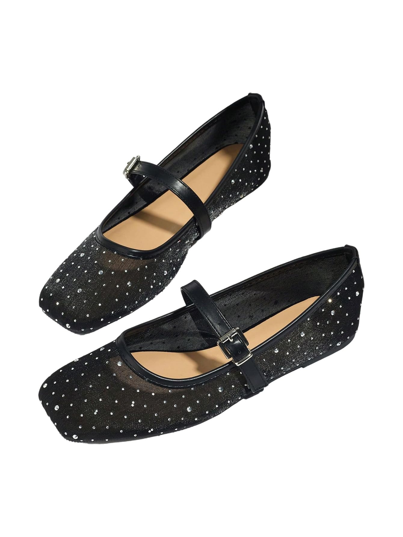 MakeMeChic Women's Lace Mesh Ballet Flats Comfortable Dressy Shoes