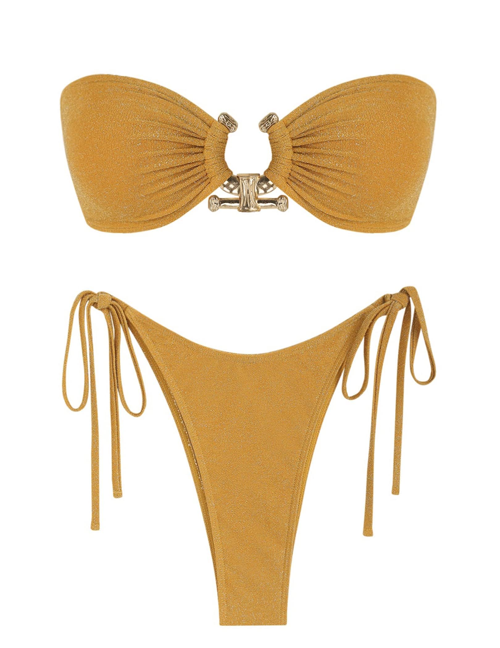 ZAFUL Bikini Sets for Women Strapless Top Sexy High Cut Two Piece Swimsuit