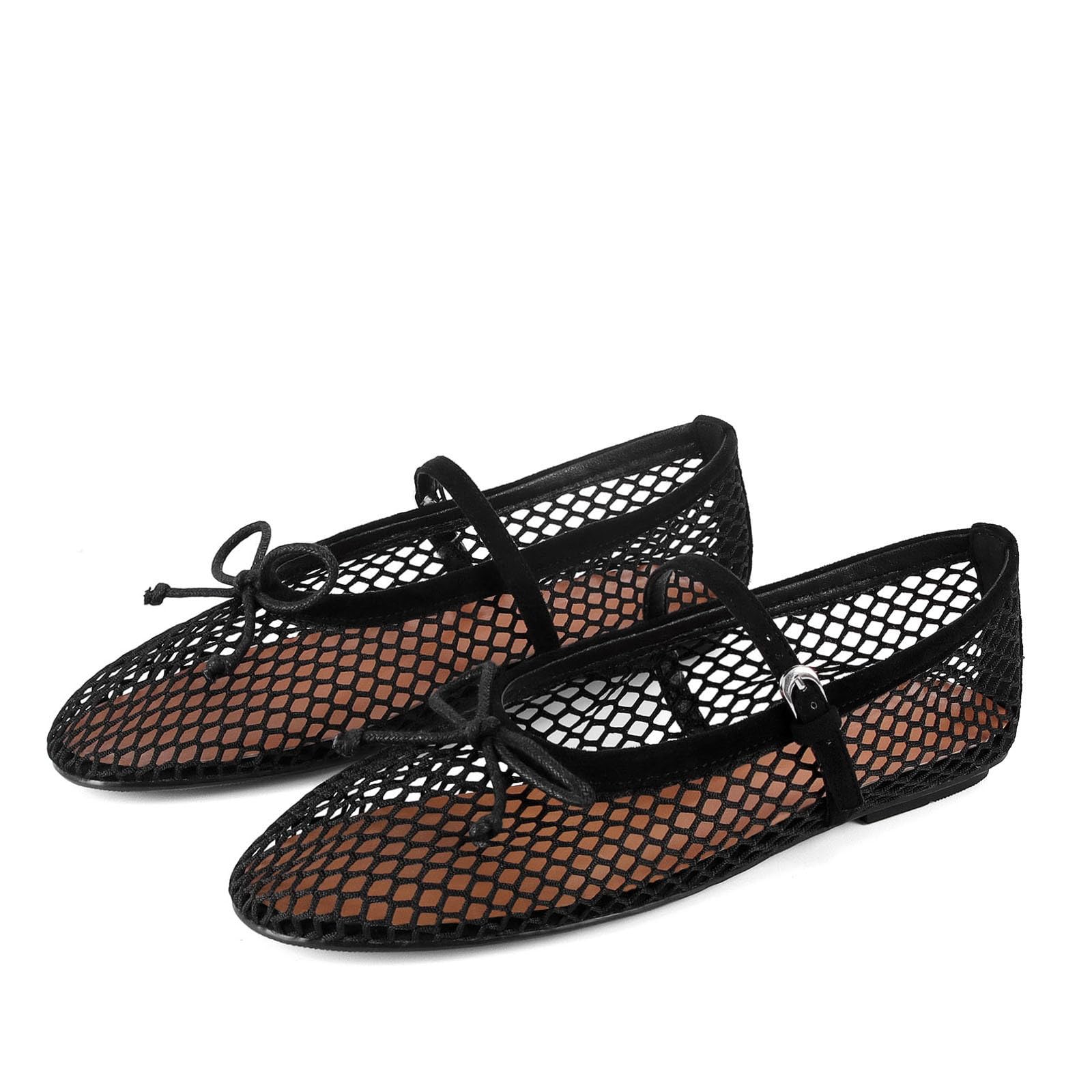 MICIFA Women's Mesh Ballet Flats Fishnet Ballerina Flats Buckle Strap Mary Jane Causal Daily Dress Shoes