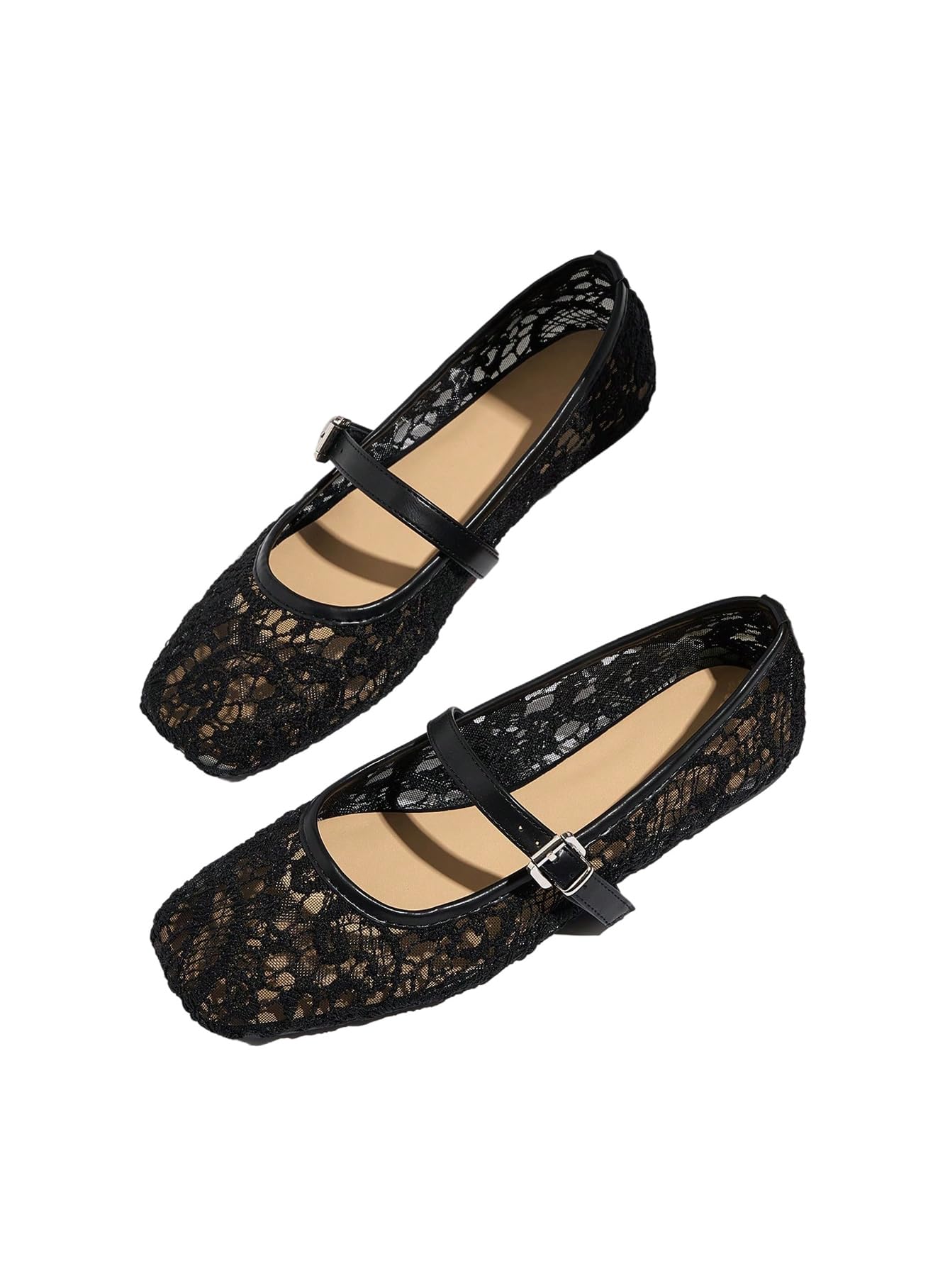 MakeMeChic Women's Lace Mesh Ballet Flats Comfortable Dressy Shoes