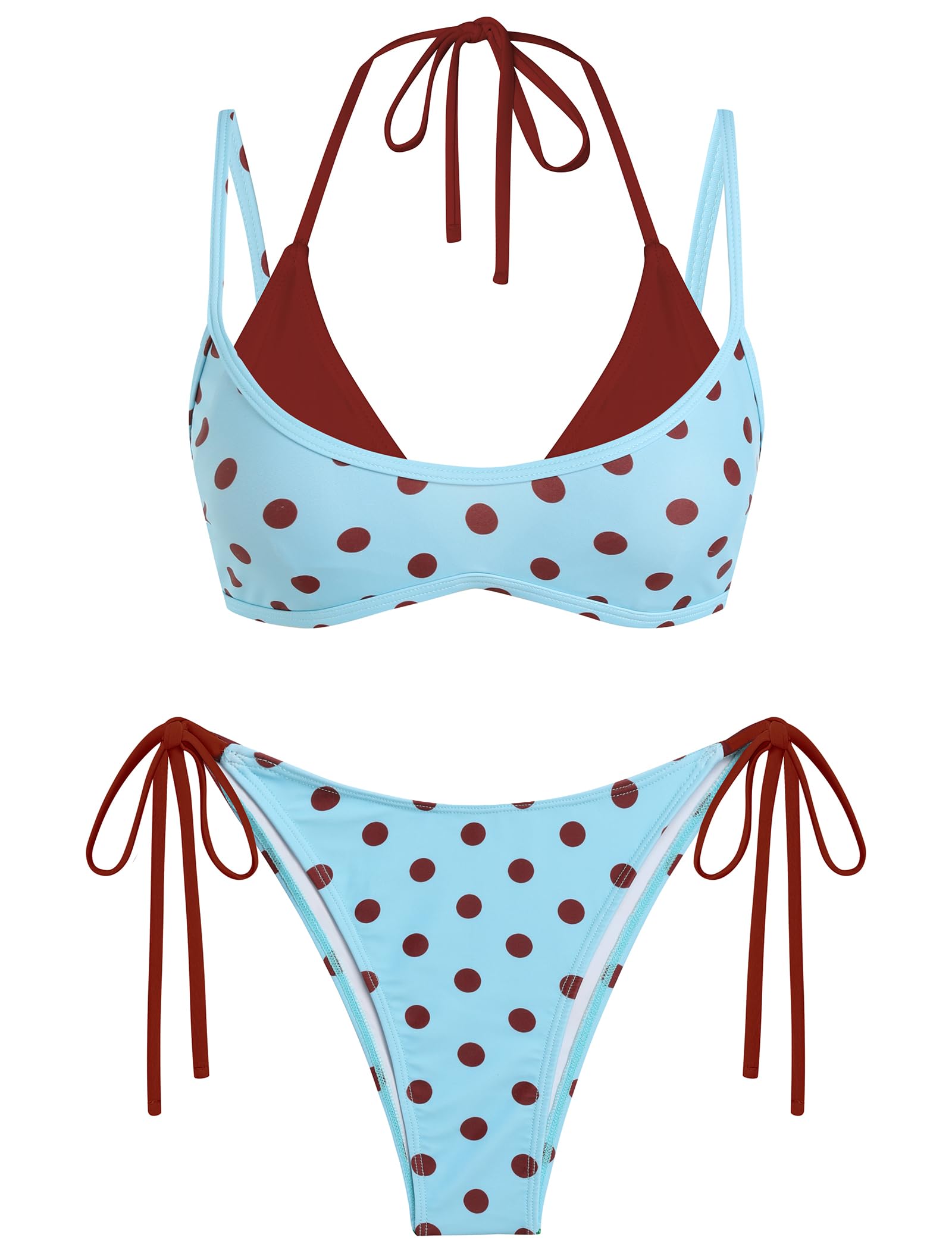 ZAFUL Women's Polka Dots Bikini Set Double Layer Halter 2 Piece Swimsuit