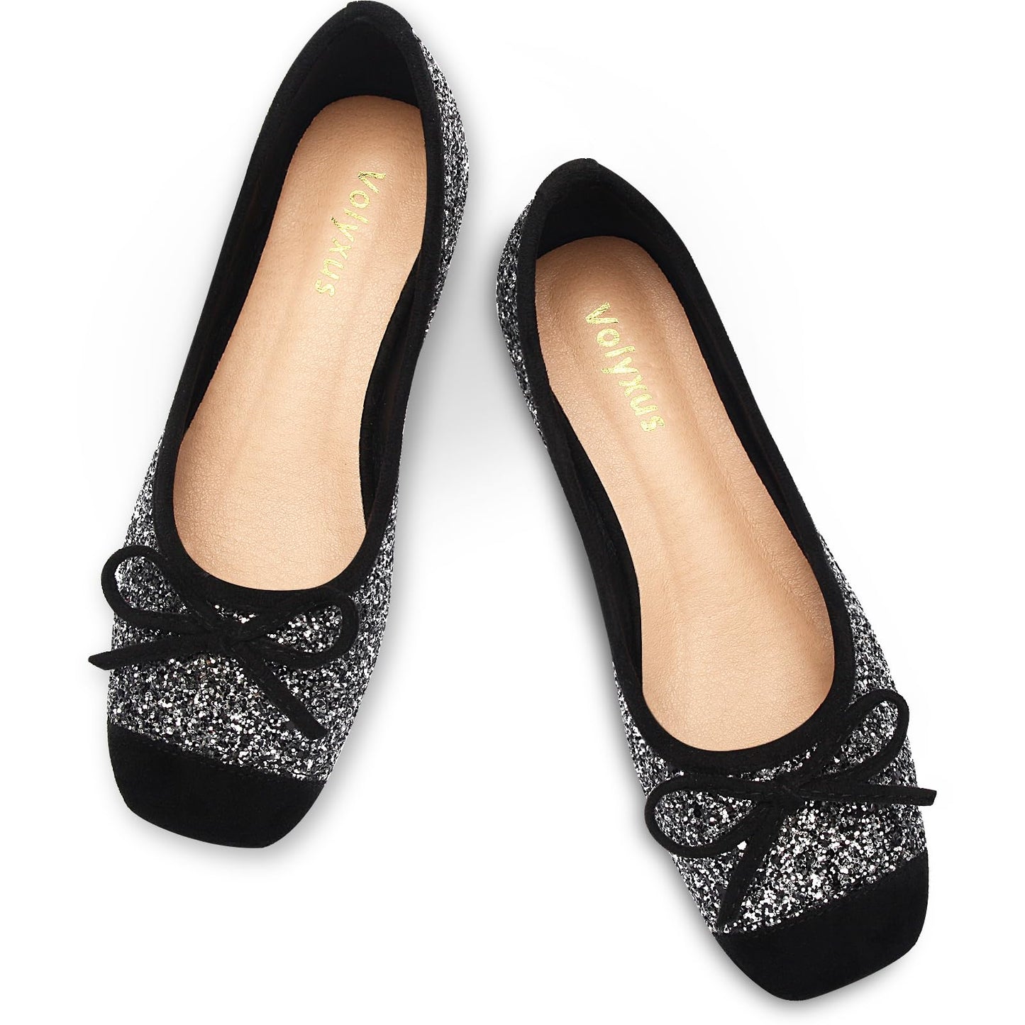 Women's Ballet Flats Cap Toe Bow Flats Two Tone Slip On Flats Comfort Square Toe Dressy Flat Shoes for Casual Work