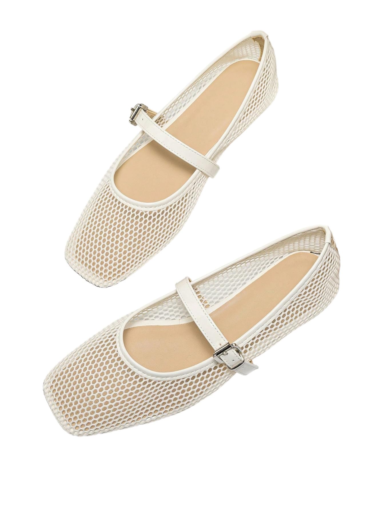 MakeMeChic Women's Lace Mesh Ballet Flats Comfortable Dressy Shoes