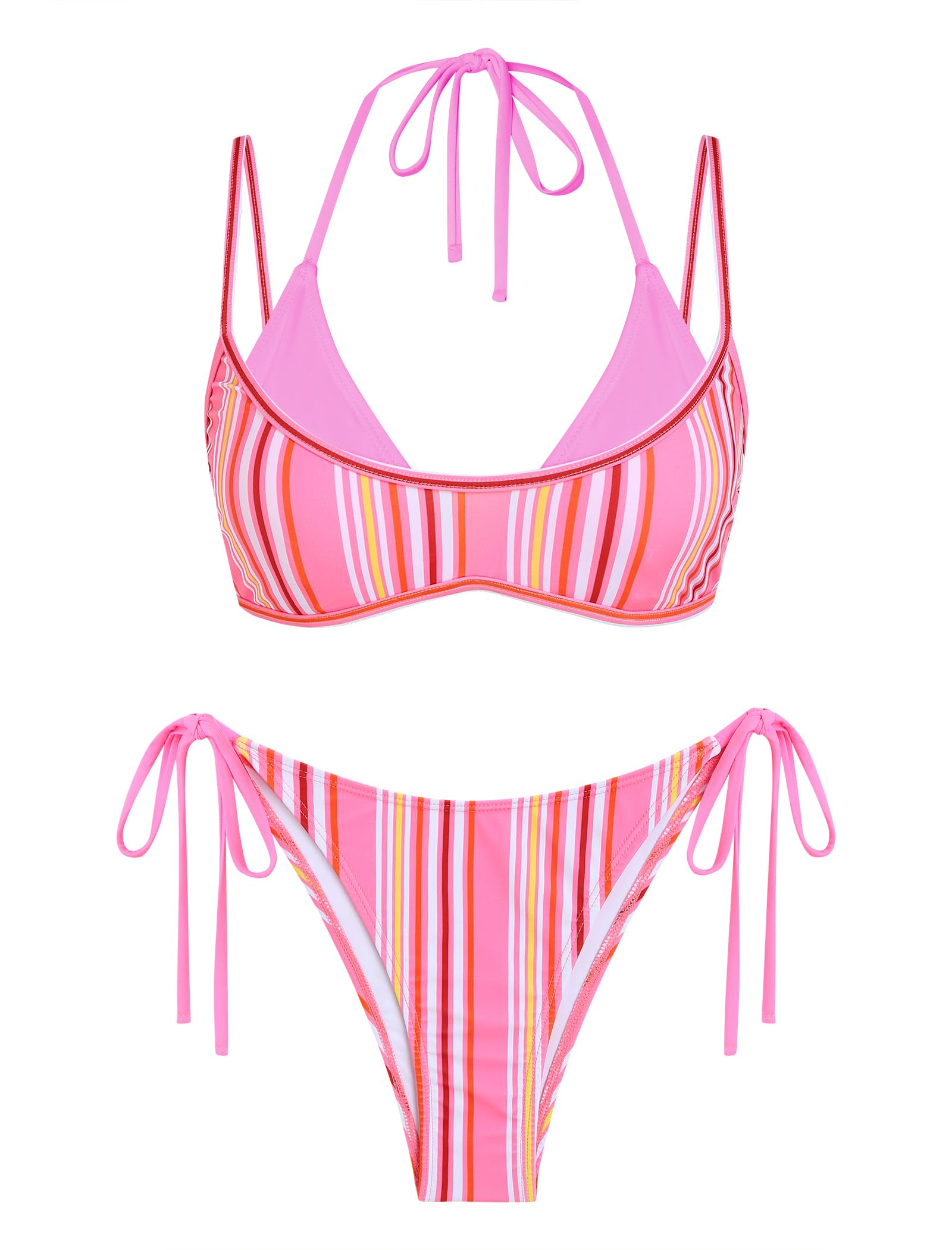 ZAFUL Women's Polka Dots Bikini Set Double Layer Halter 2 Piece Swimsuit