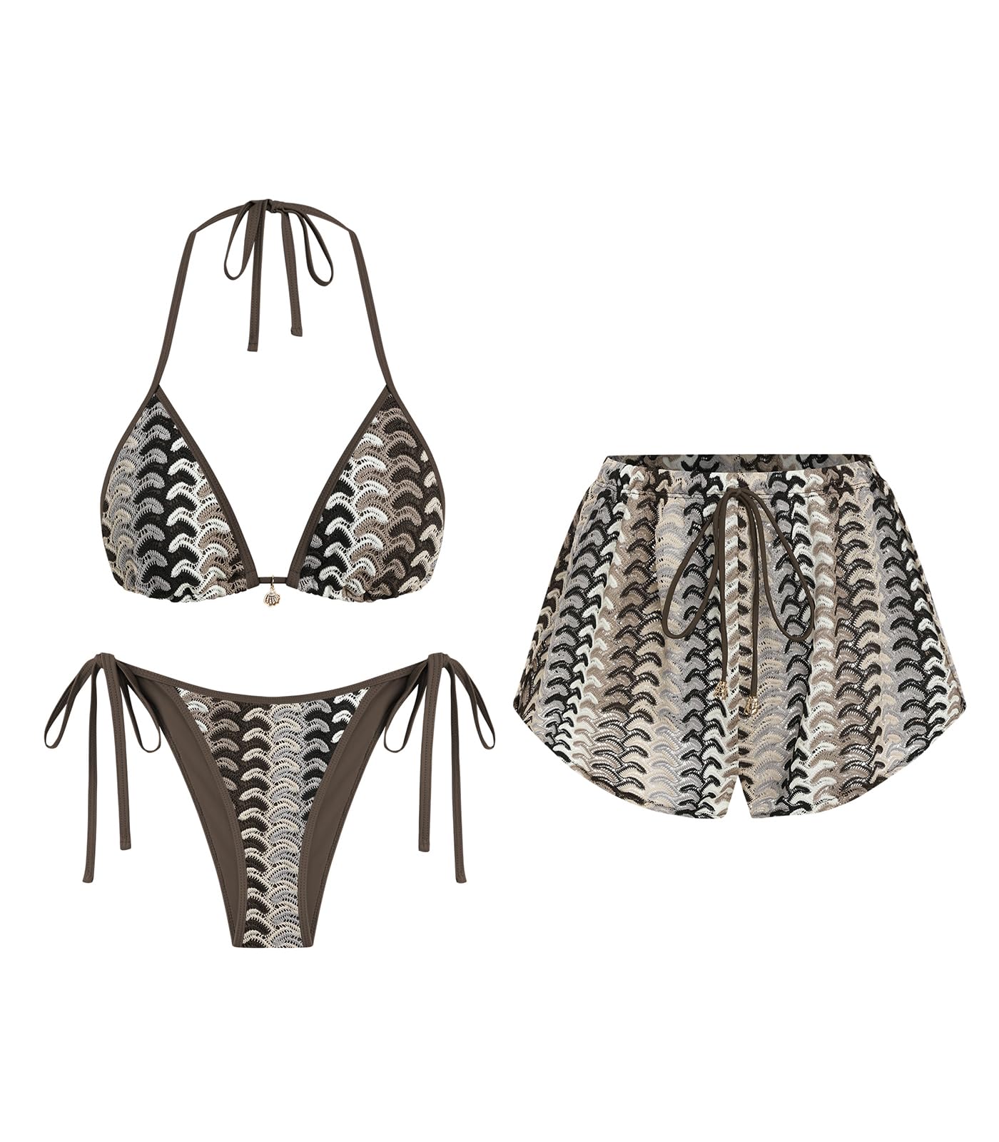 ZAFUL Womens Crochet Bikini Set with Cover Up Shorts Vacation Bathing Suits