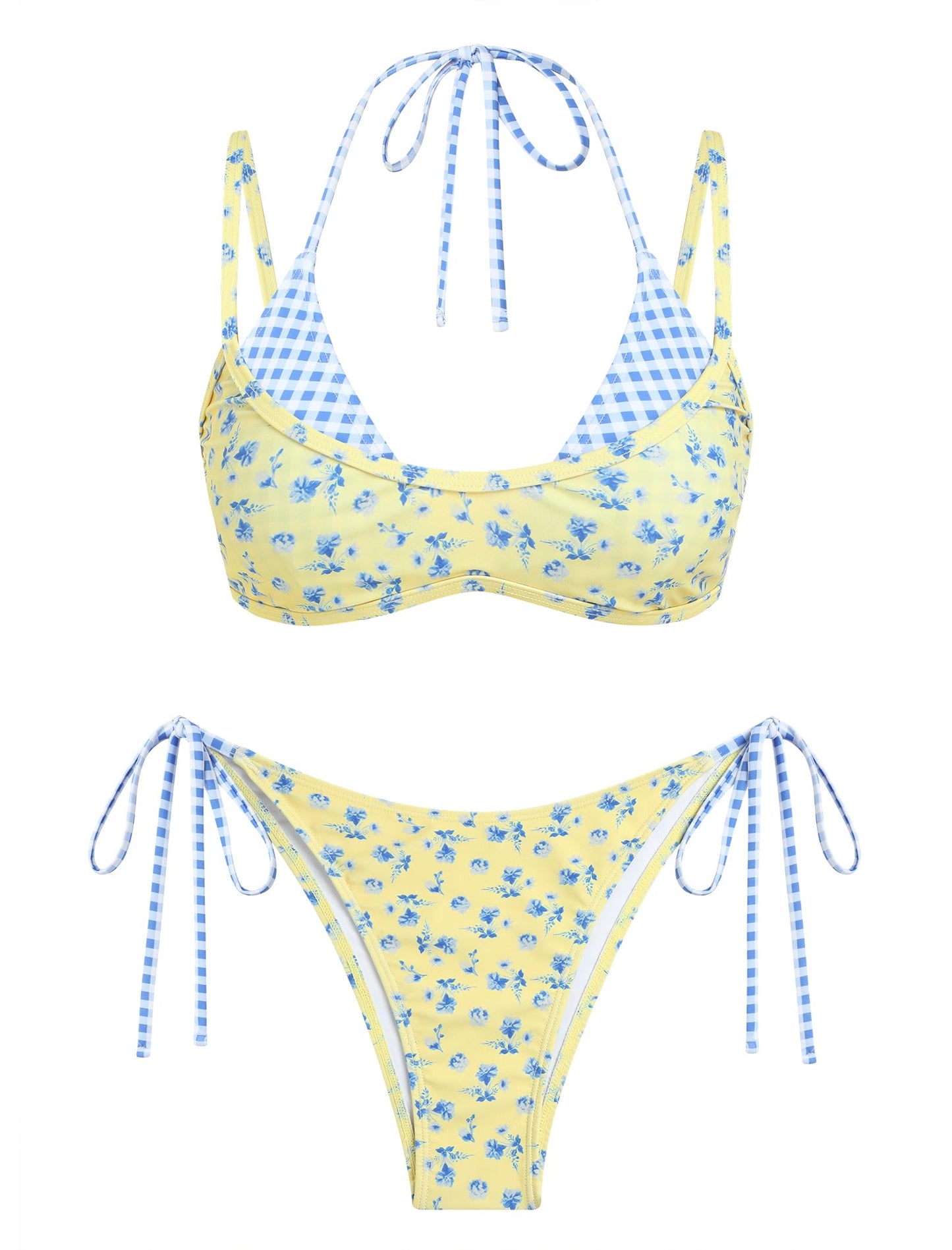 ZAFUL Women's Polka Dots Bikini Set Double Layer Halter 2 Piece Swimsuit